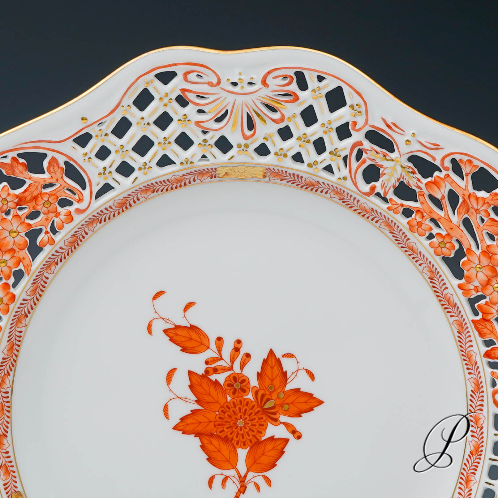 Durchbruchteller Herend im Dekor Apponyi orange – Bild 4