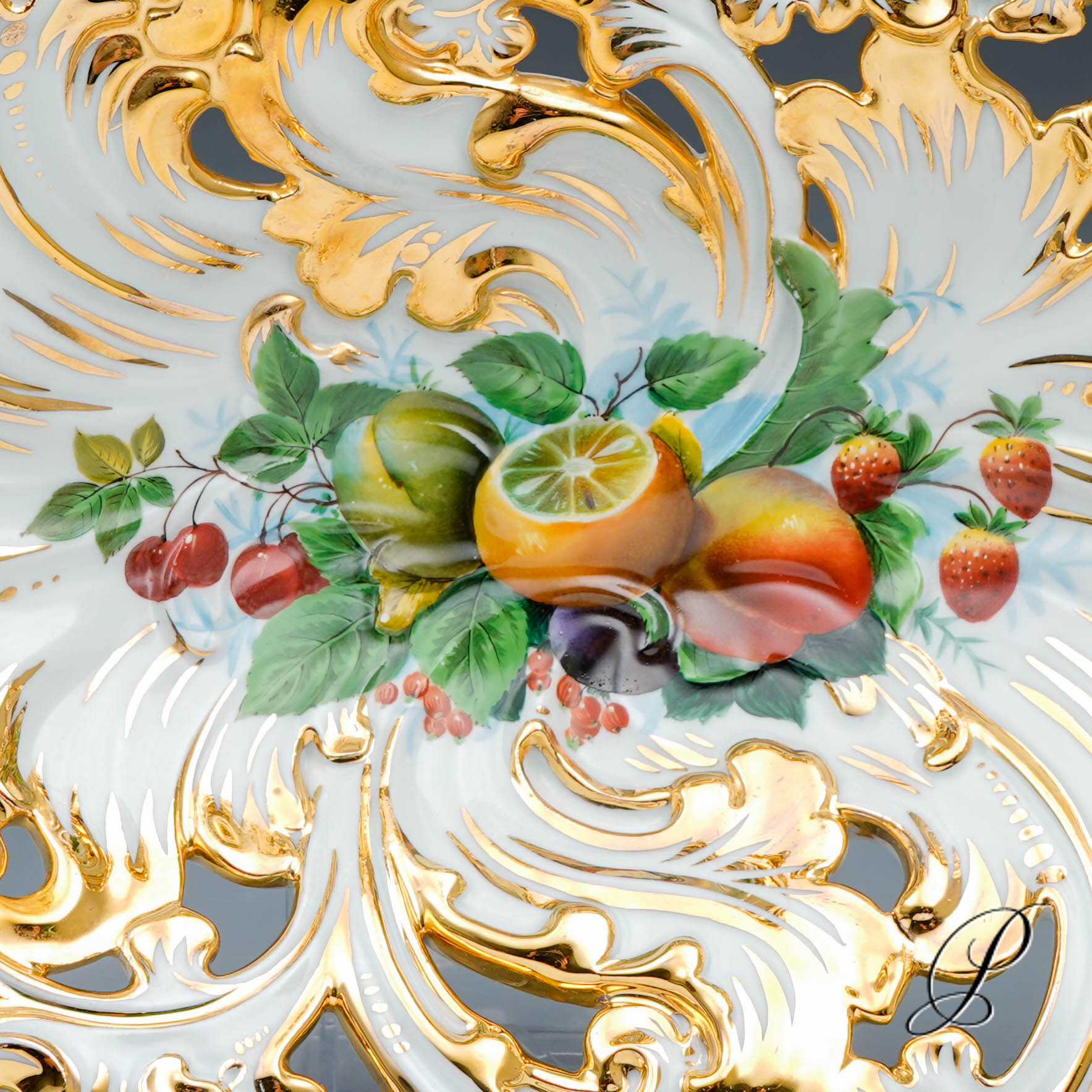 Antiquität!!! seltene Prunkschale Meissen mit Früchtemalerei – Bild 4