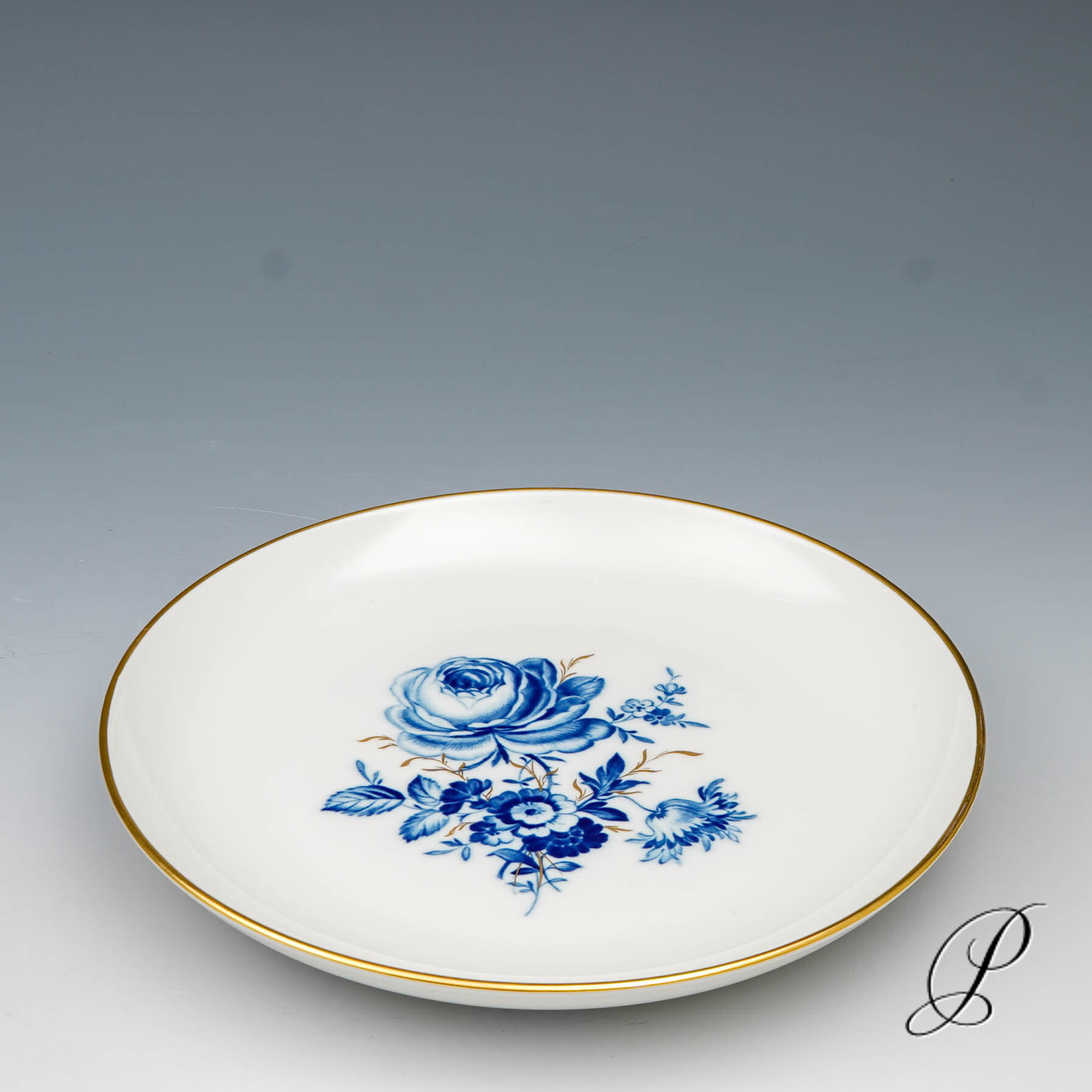 Wandteller Meissen 1.Wahl mit blauem Blumenbukett und Goldgräsern – Bild 2