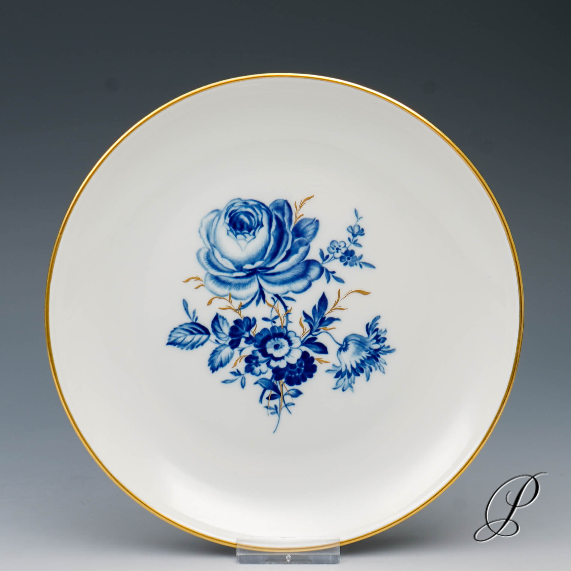 Wandteller Meissen 1.Wahl mit blauem Blumenbukett und Goldgräsern
