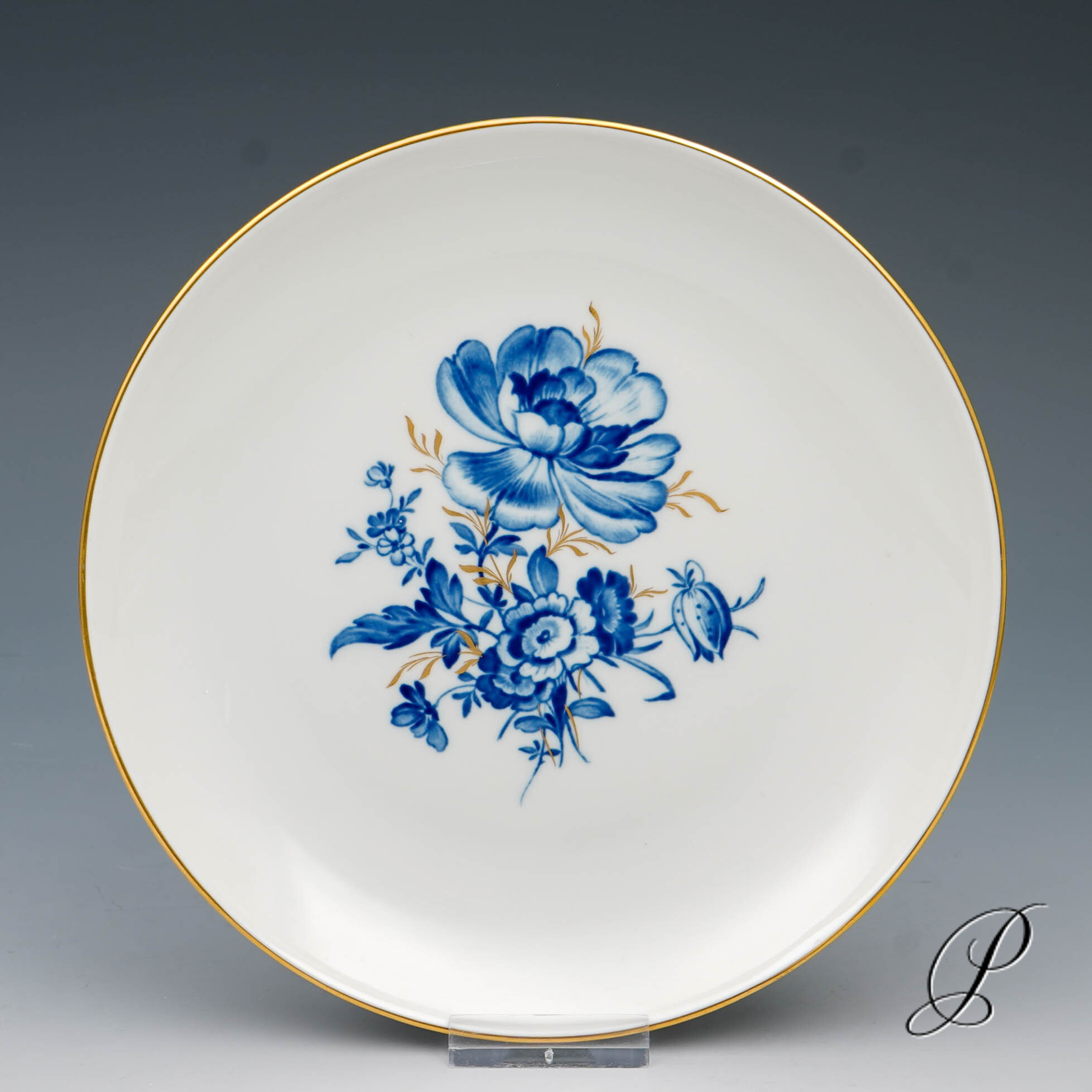 Wandteller Meissen 1.Wahl mit blauem Blumenbukett und Goldgräsern