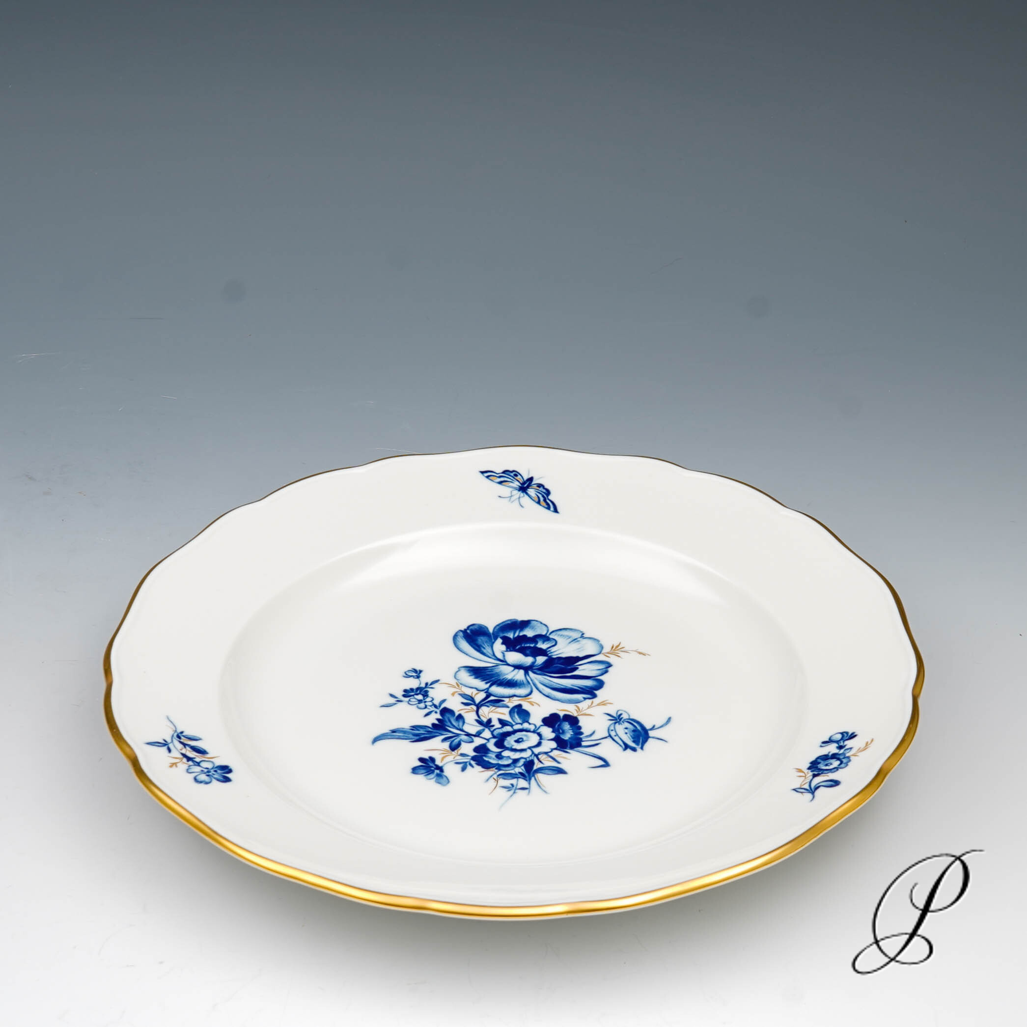 Speiseteller Meissen Blumenbukett mit Goldgräsern und Insekten – Bild 2