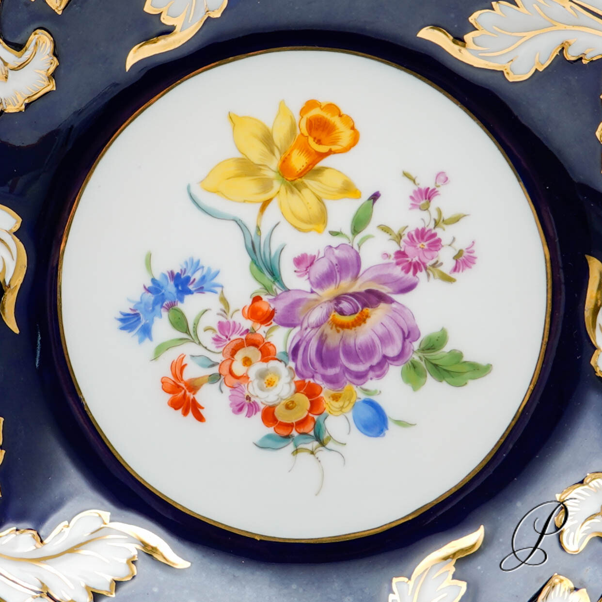 Prunkteller Meissen Kobaltblau mit Blumenbukett – Bild 4