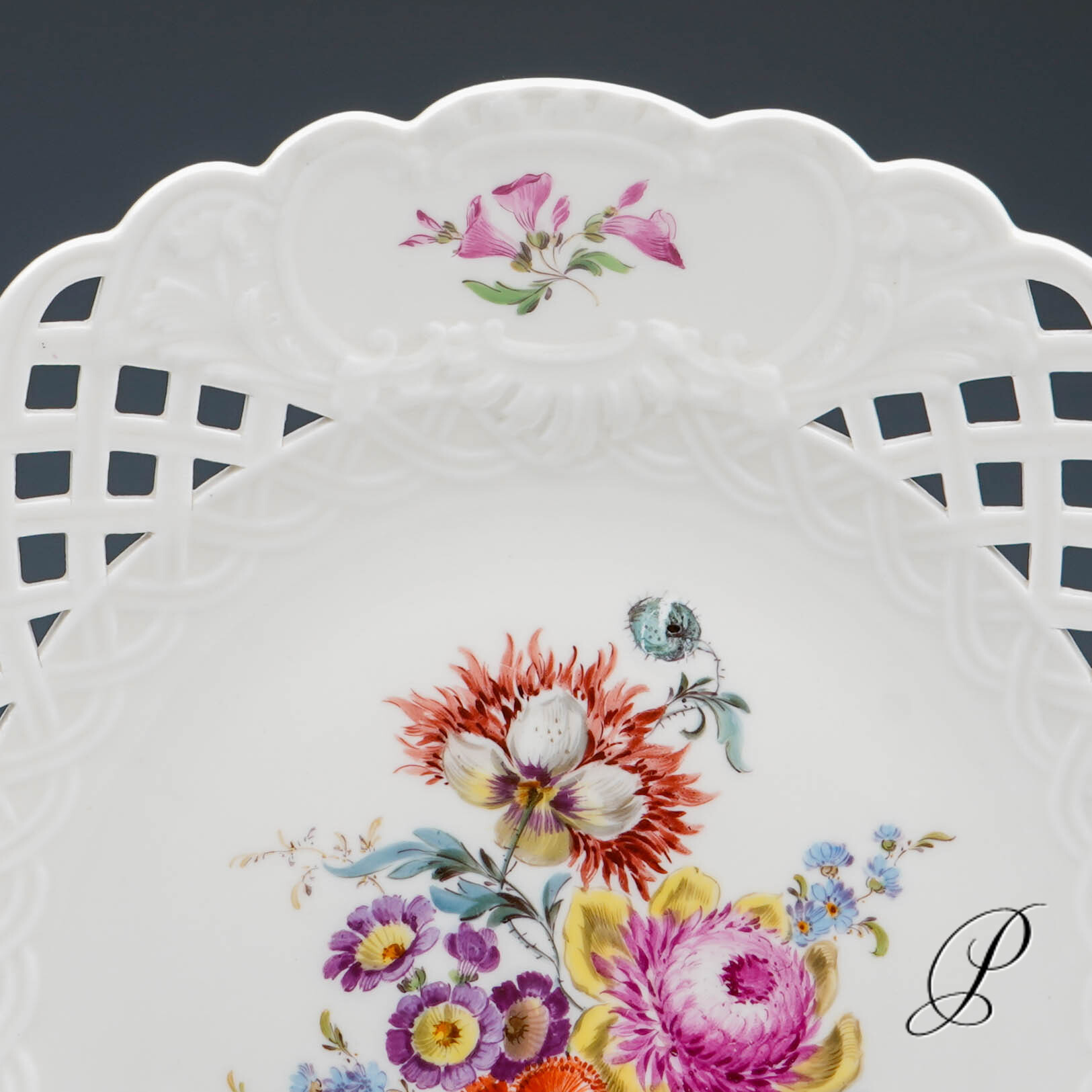 großer (29cm!!) Durchbruchteller Meissen mit Blumenbukett – Bild 5