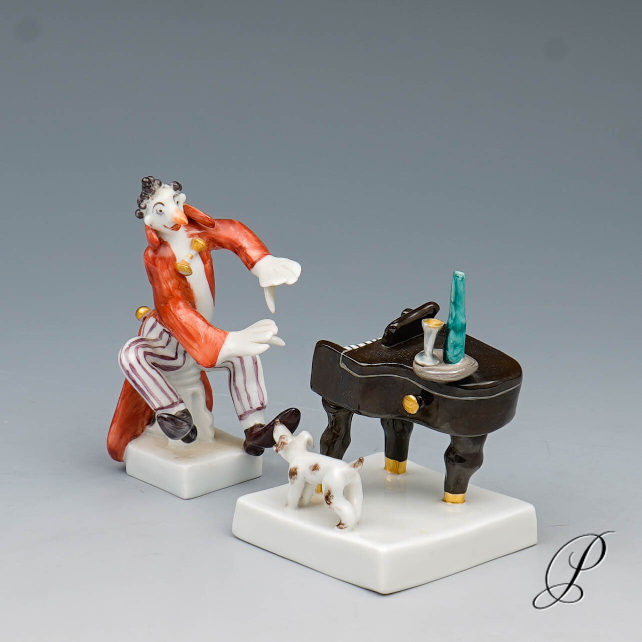 Pianist und Klavier mit Hund aus der Clownkapelle Meissen 1.Wahl