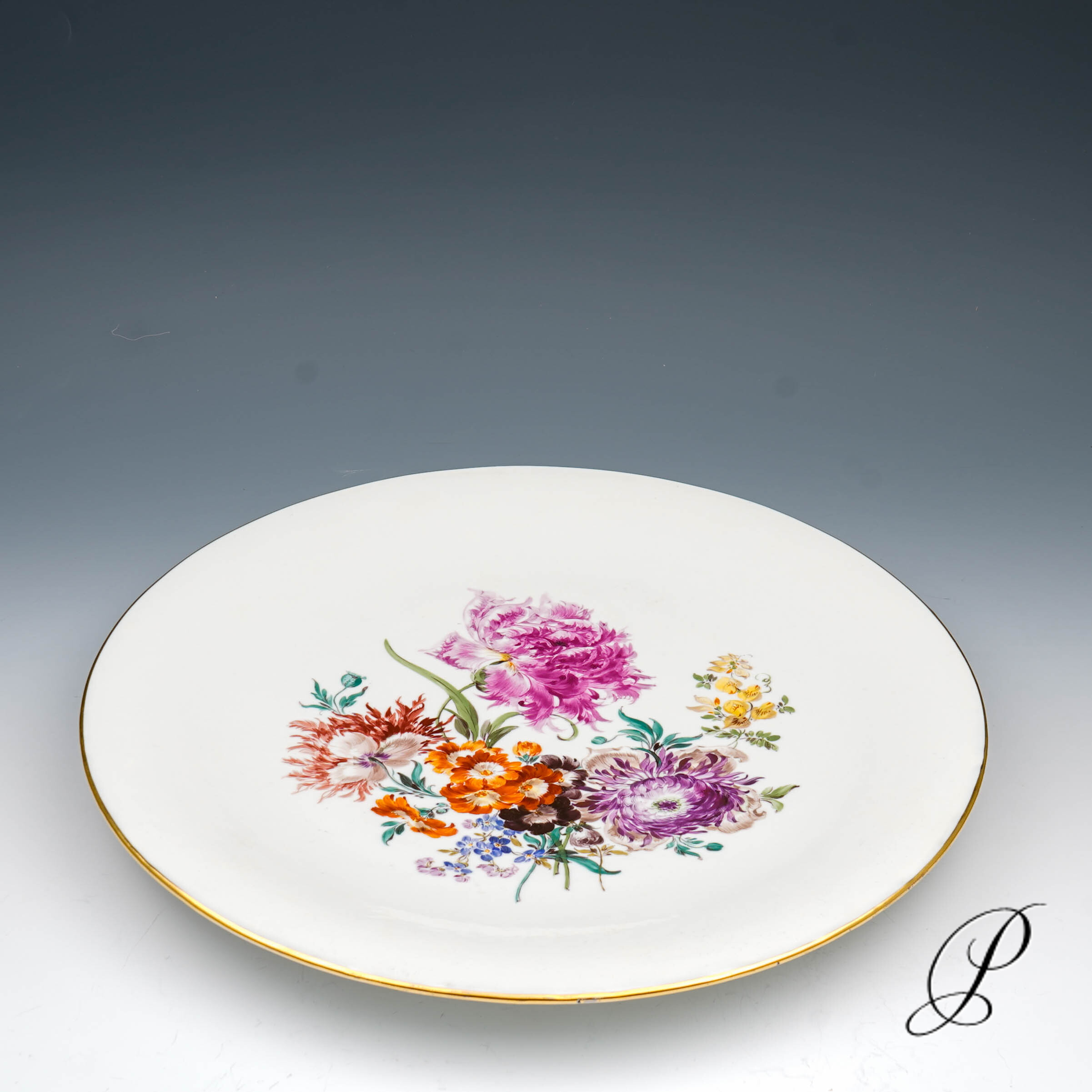 sehr großer Wandteller (35cm!!!) Meissen mit Blumenbukett – Bild 2