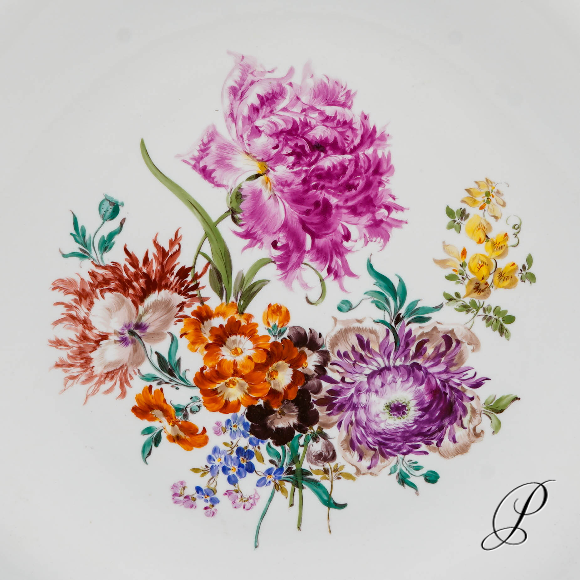 sehr großer Wandteller (35cm!!!) Meissen mit Blumenbukett – Bild 4