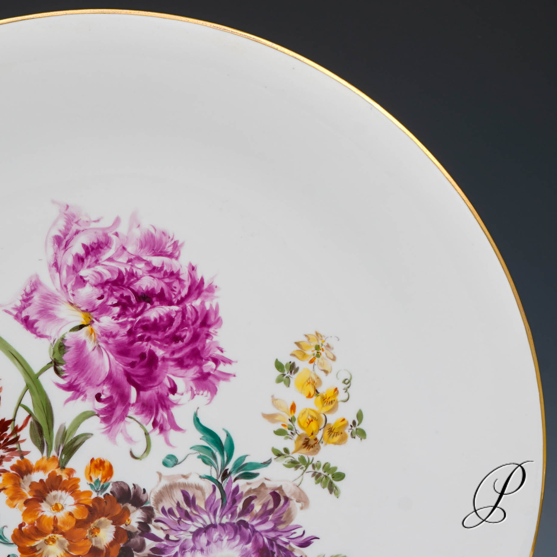 sehr großer Wandteller (35cm!!!) Meissen mit Blumenbukett – Bild 5
