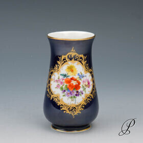 Vase Meissen Kobaltblau mit Blumenbukett