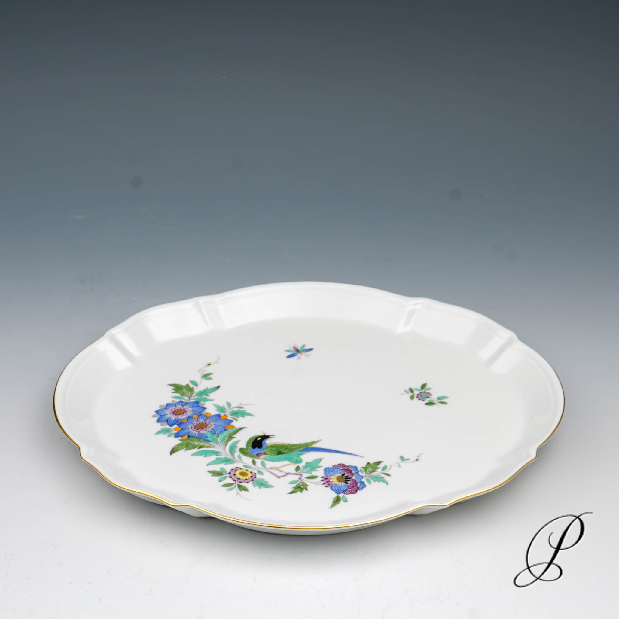 Tablett Meissen 1.Wahl mit Indischer Fels, Blumen und Vogelmalerei – Bild 2