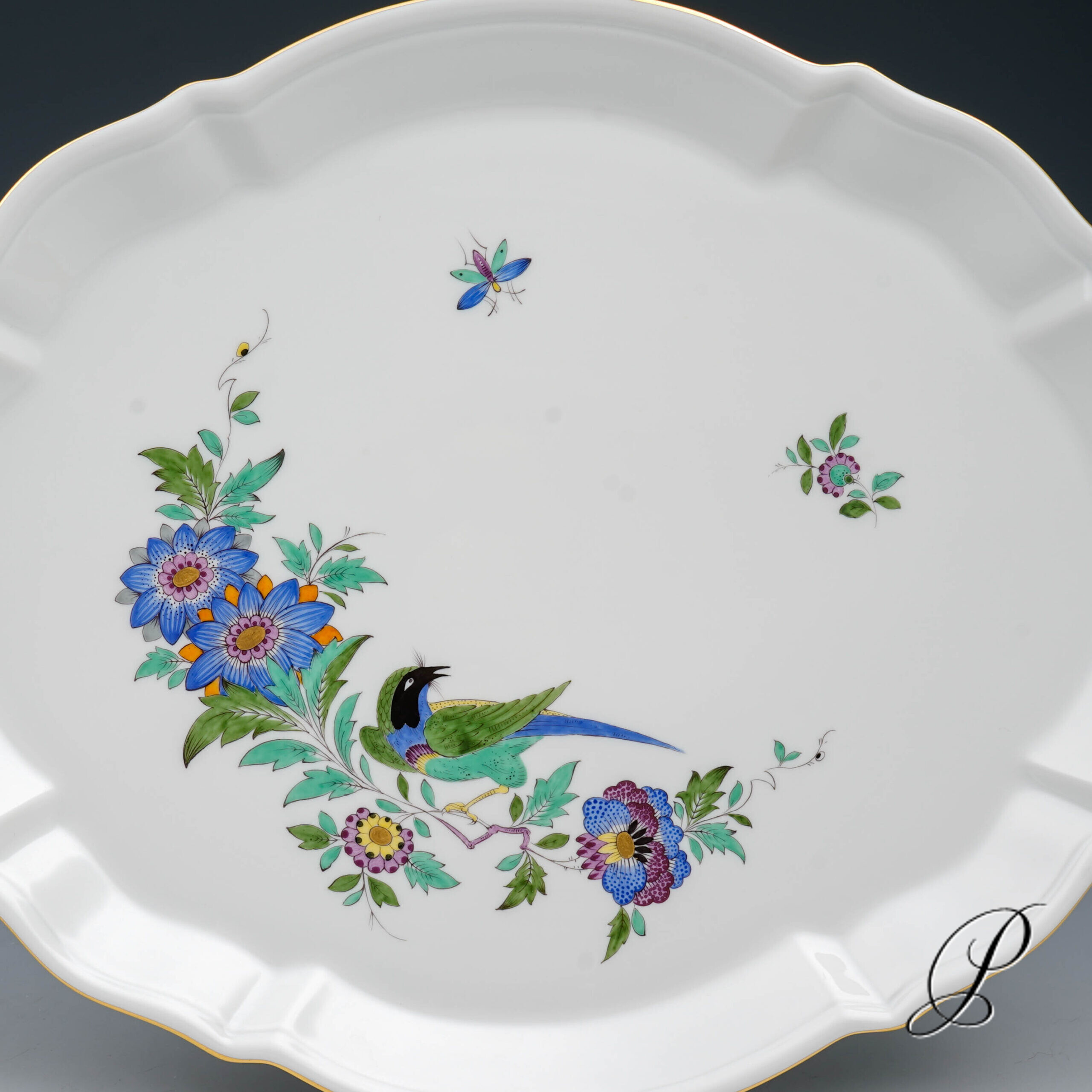 Tablett Meissen 1.Wahl mit Indischer Fels, Blumen und Vogelmalerei – Bild 5