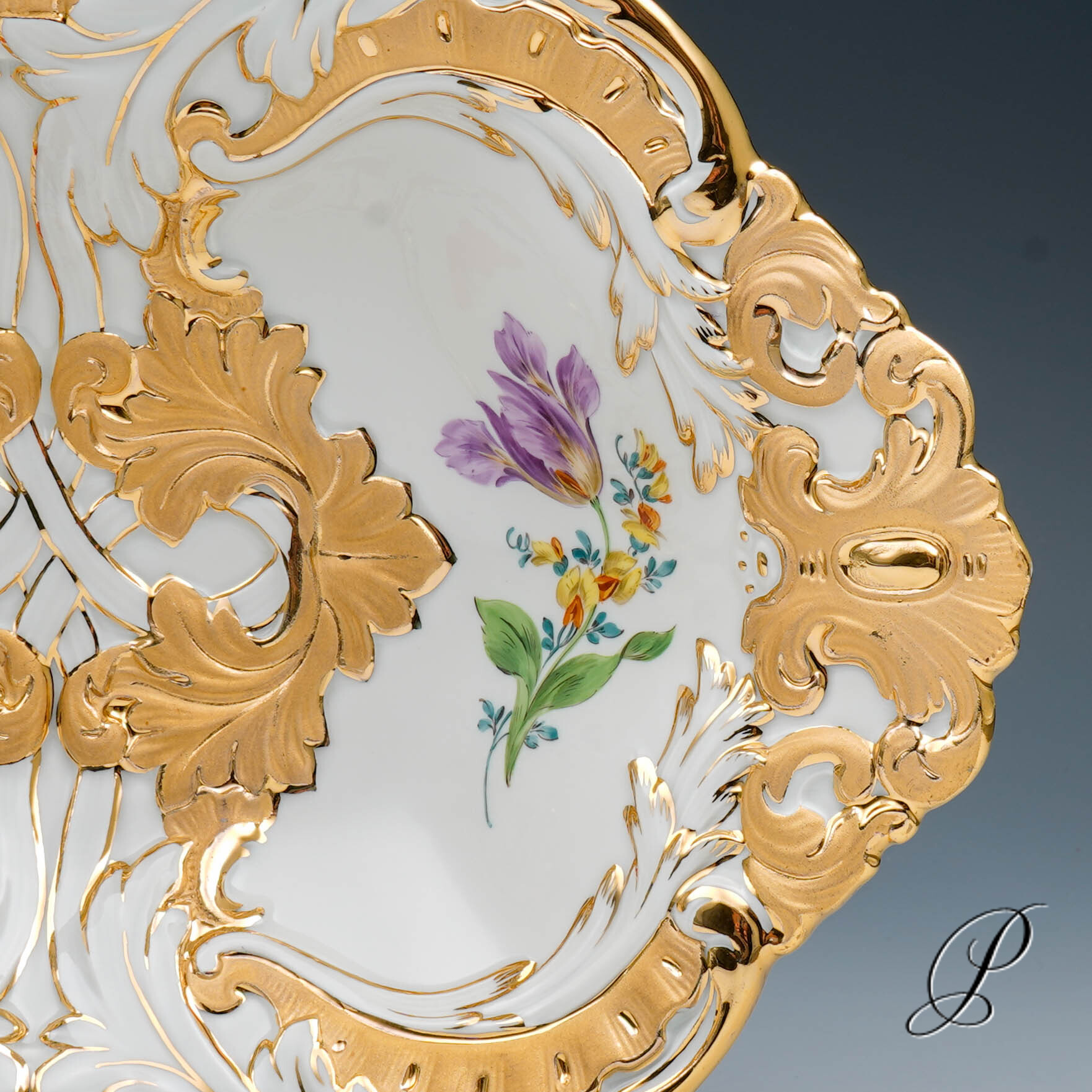 wunderschöne Prunkschale Meissen 1.Wahl im Dekor mit Blume2 – Bild 5