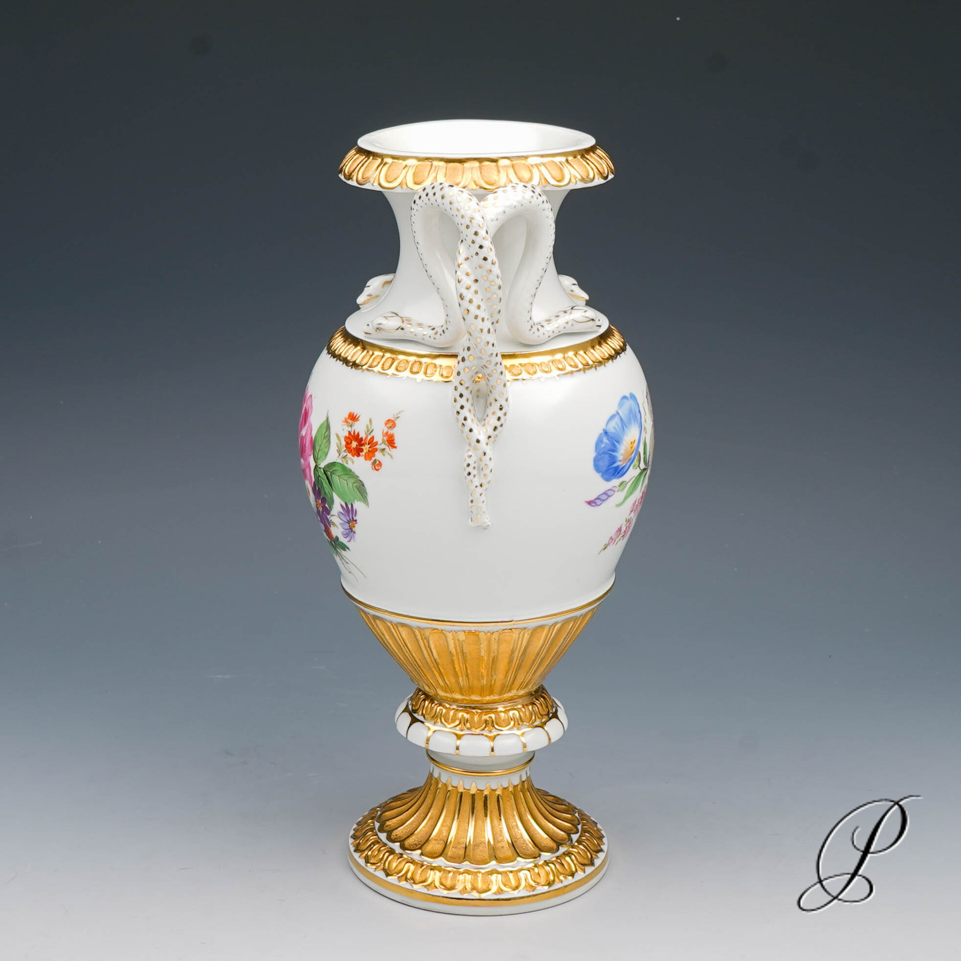 Schlangenhenkelvase Meissen 1.Wahl um 1900 Jhd. mit Blumenbuketts – Bild 8