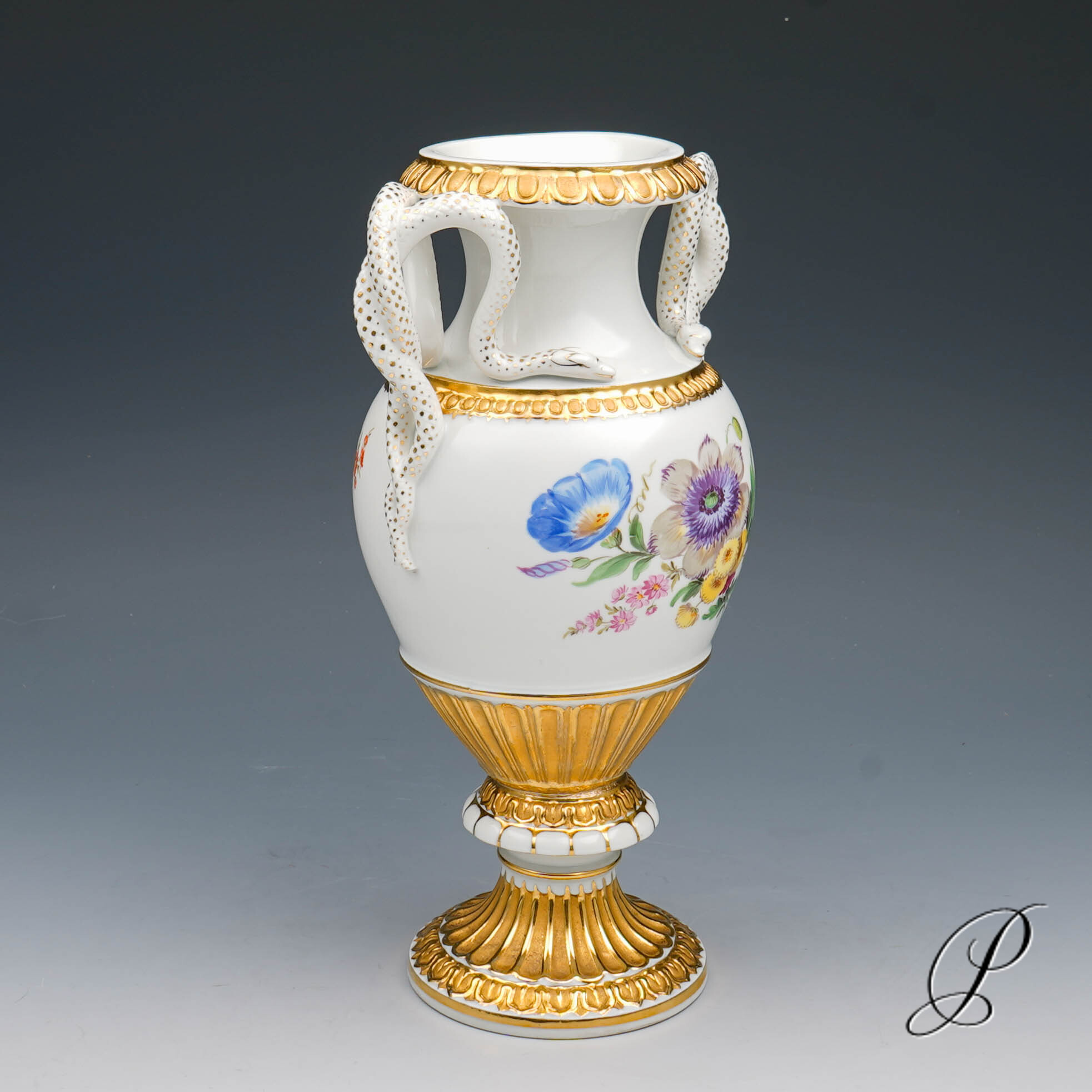 Schlangenhenkelvase Meissen 1.Wahl um 1900 Jhd. mit Blumenbuketts – Bild 10