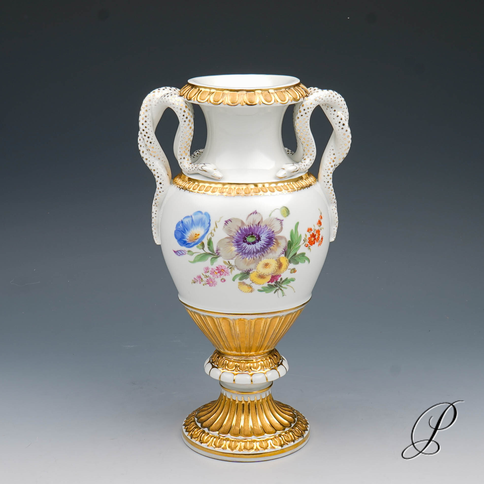 Schlangenhenkelvase Meissen 1.Wahl um 1900 Jhd. mit Blumenbuketts – Bild 11