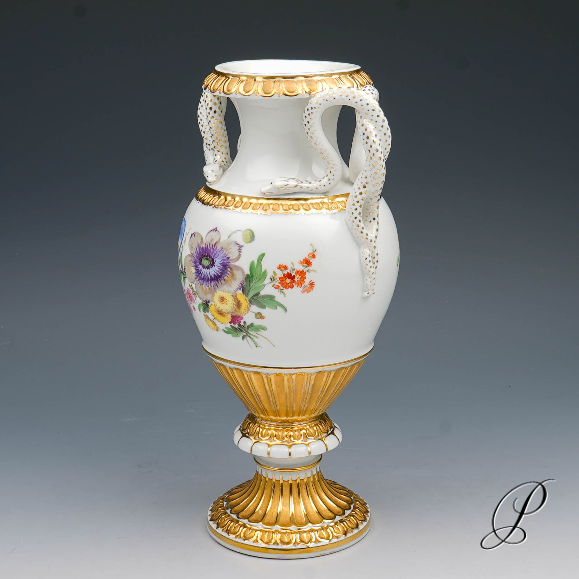 Schlangenhenkelvase Meissen 1.Wahl um 1900 Jhd. mit Blumenbuketts – Bild 13