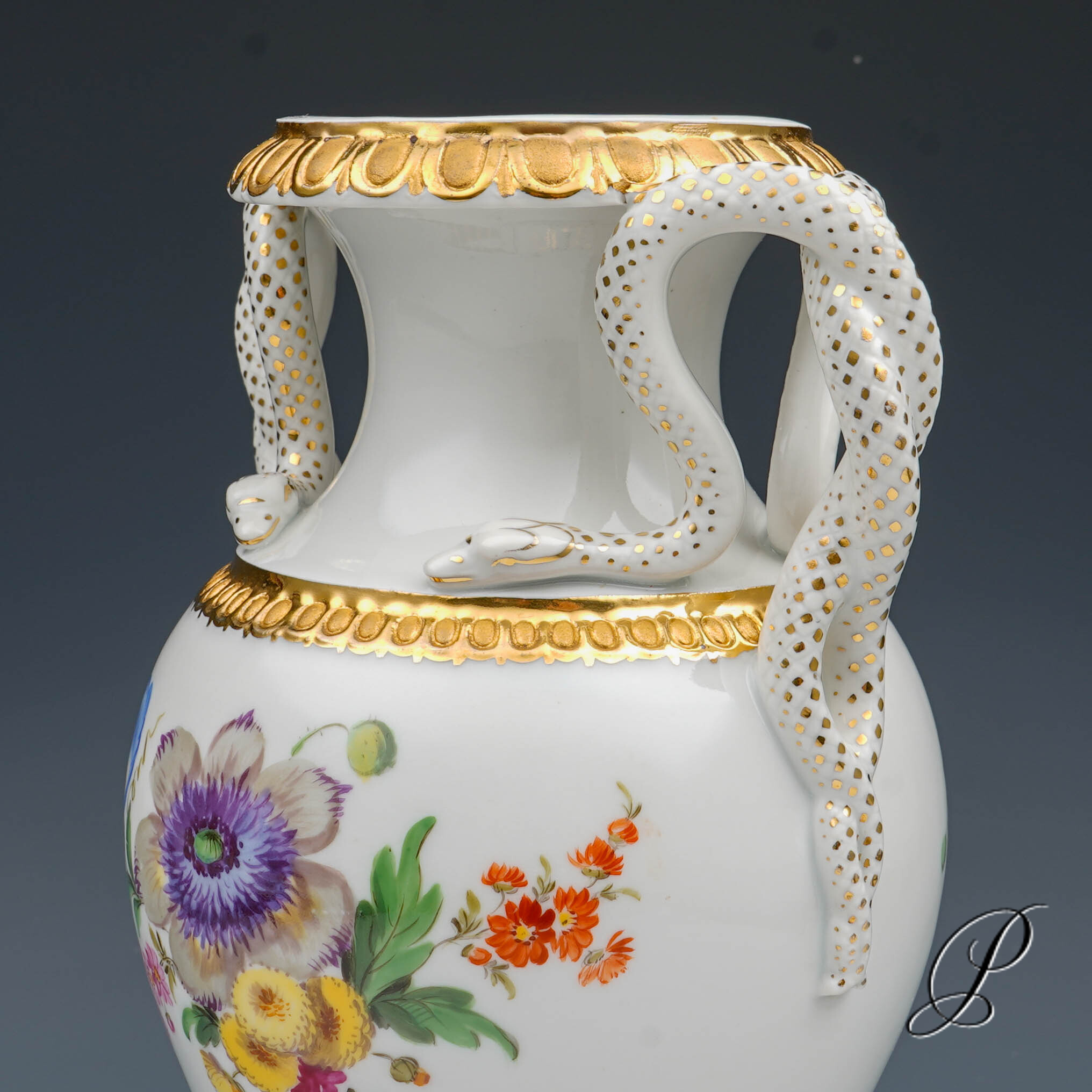 Schlangenhenkelvase Meissen 1.Wahl um 1900 Jhd. mit Blumenbuketts – Bild 14