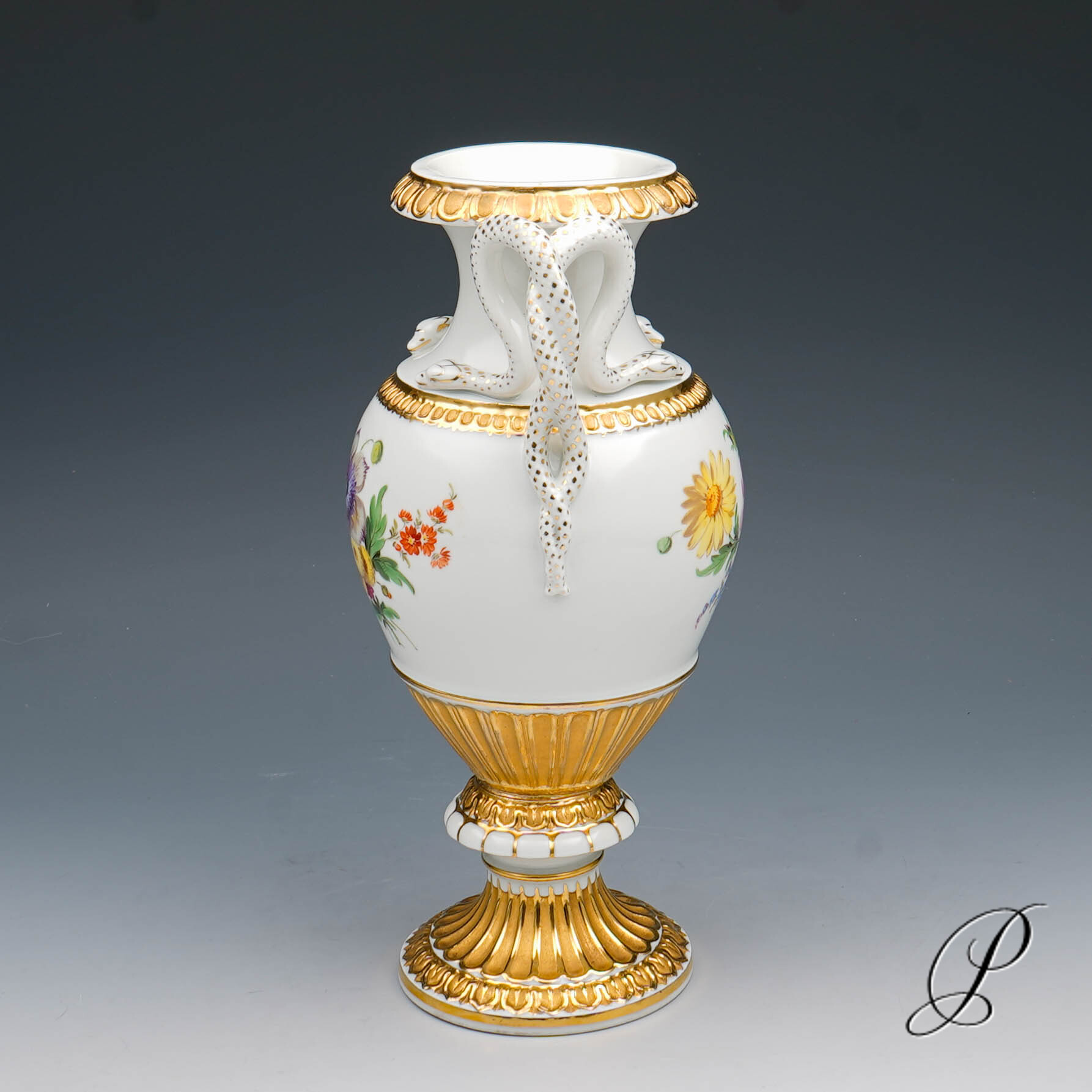Schlangenhenkelvase Meissen 1.Wahl um 1900 Jhd. mit Blumenbuketts – Bild 15