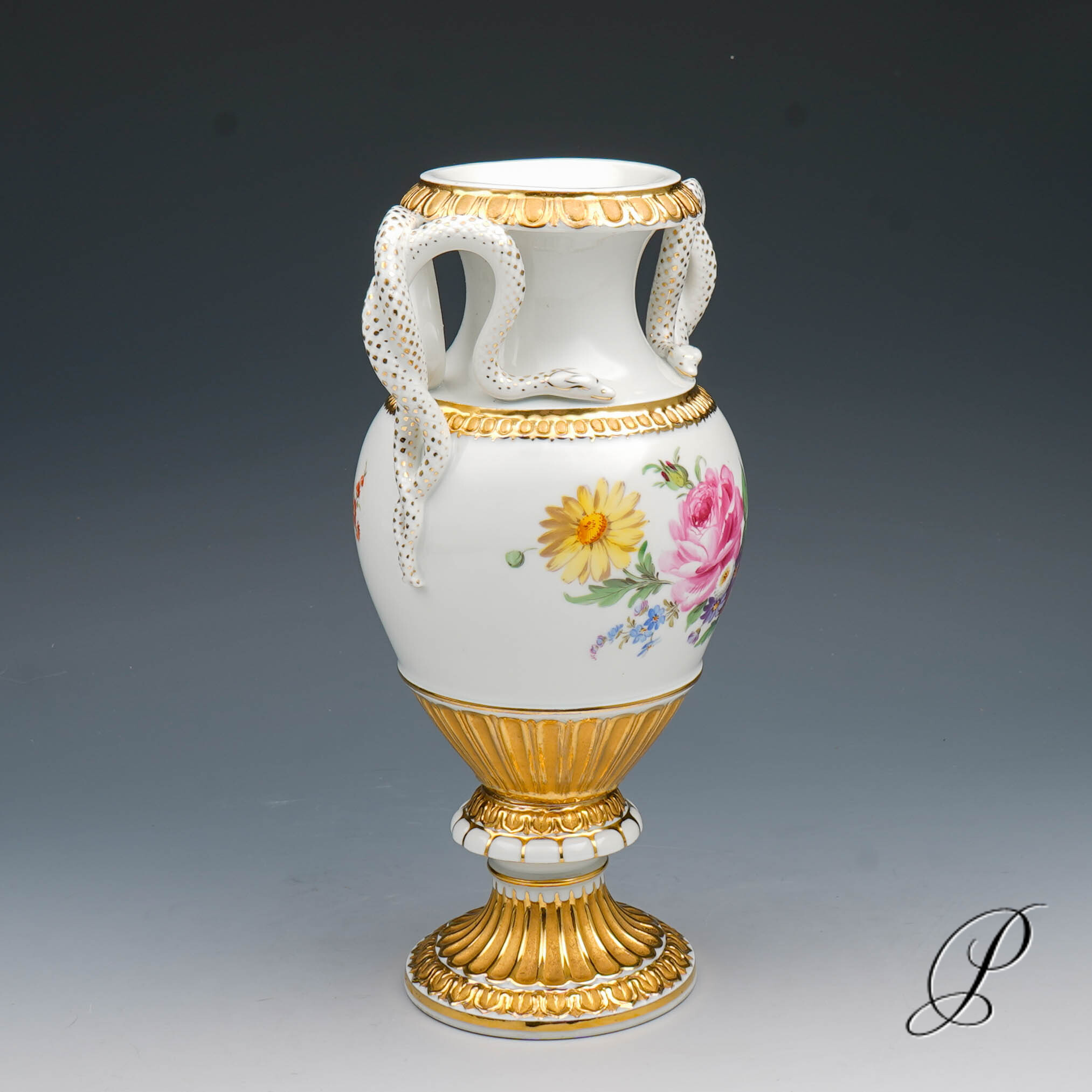 Schlangenhenkelvase Meissen 1.Wahl um 1900 Jhd. mit Blumenbuketts – Bild 16