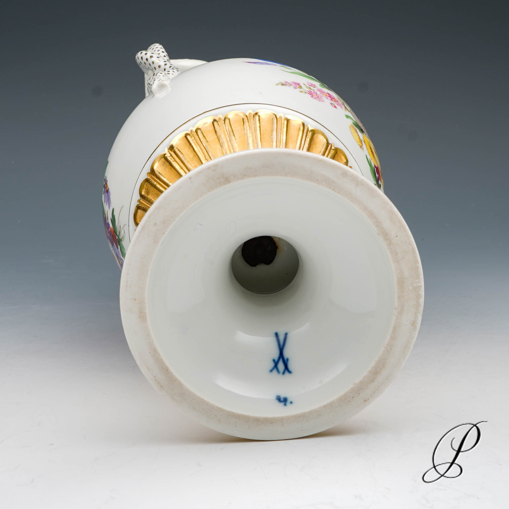 Schlangenhenkelvase Meissen 1.Wahl um 1900 Jhd. mit Blumenbuketts – Bild 17