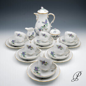 Kaffeeservice Meissen 1.Wahl Indische Fels, Blumen und Vogelmalerei
