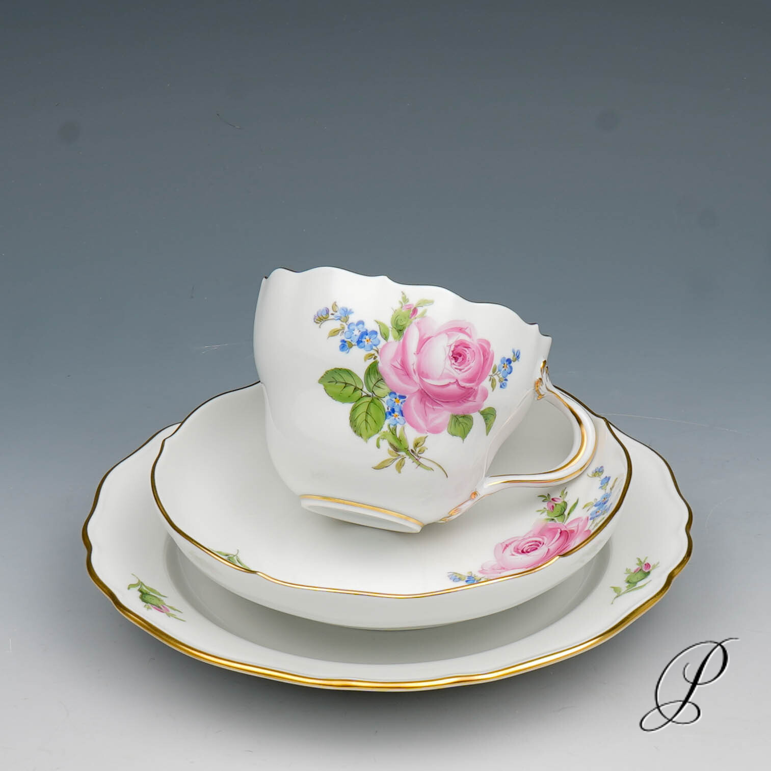 Kaffeegedeck Meissen im Dekor Rote Rose und Vergißmeinnicht – Bild 3