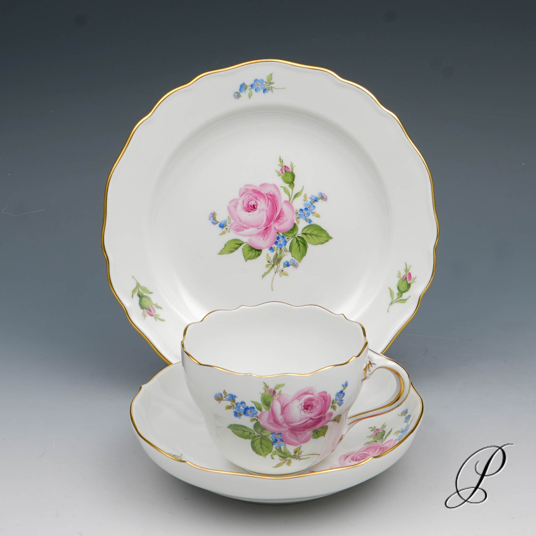 Kaffeegedeck Meissen im Dekor Rote Rose und Vergißmeinnicht – Bild 4