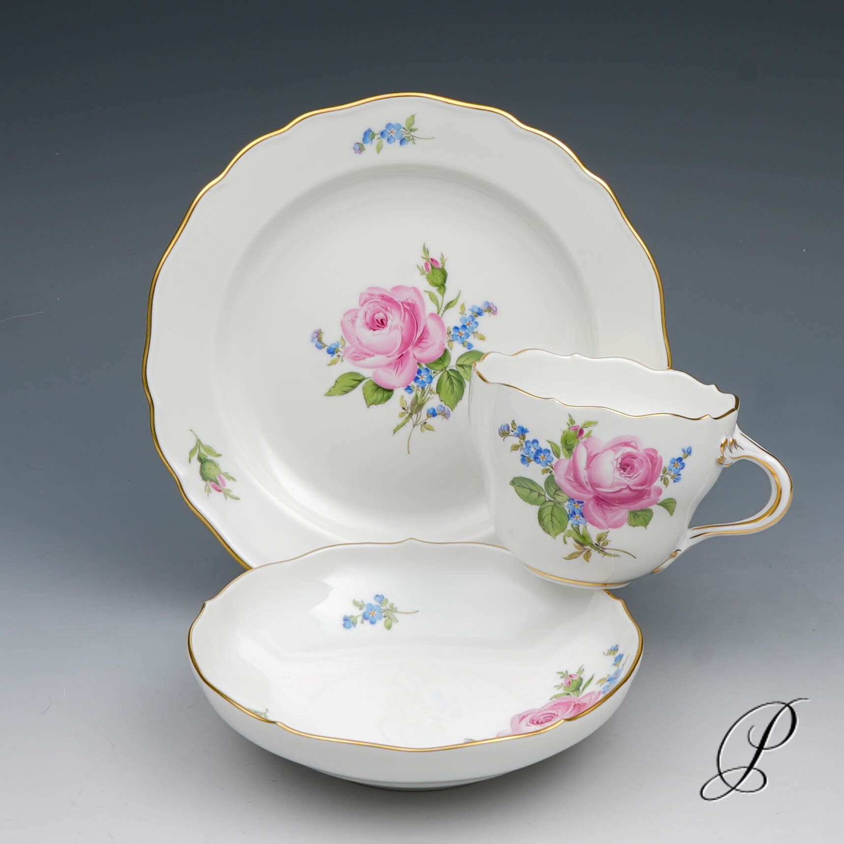 Kaffeegedeck Meissen im Dekor Rote Rose und Vergißmeinnicht – Bild 6
