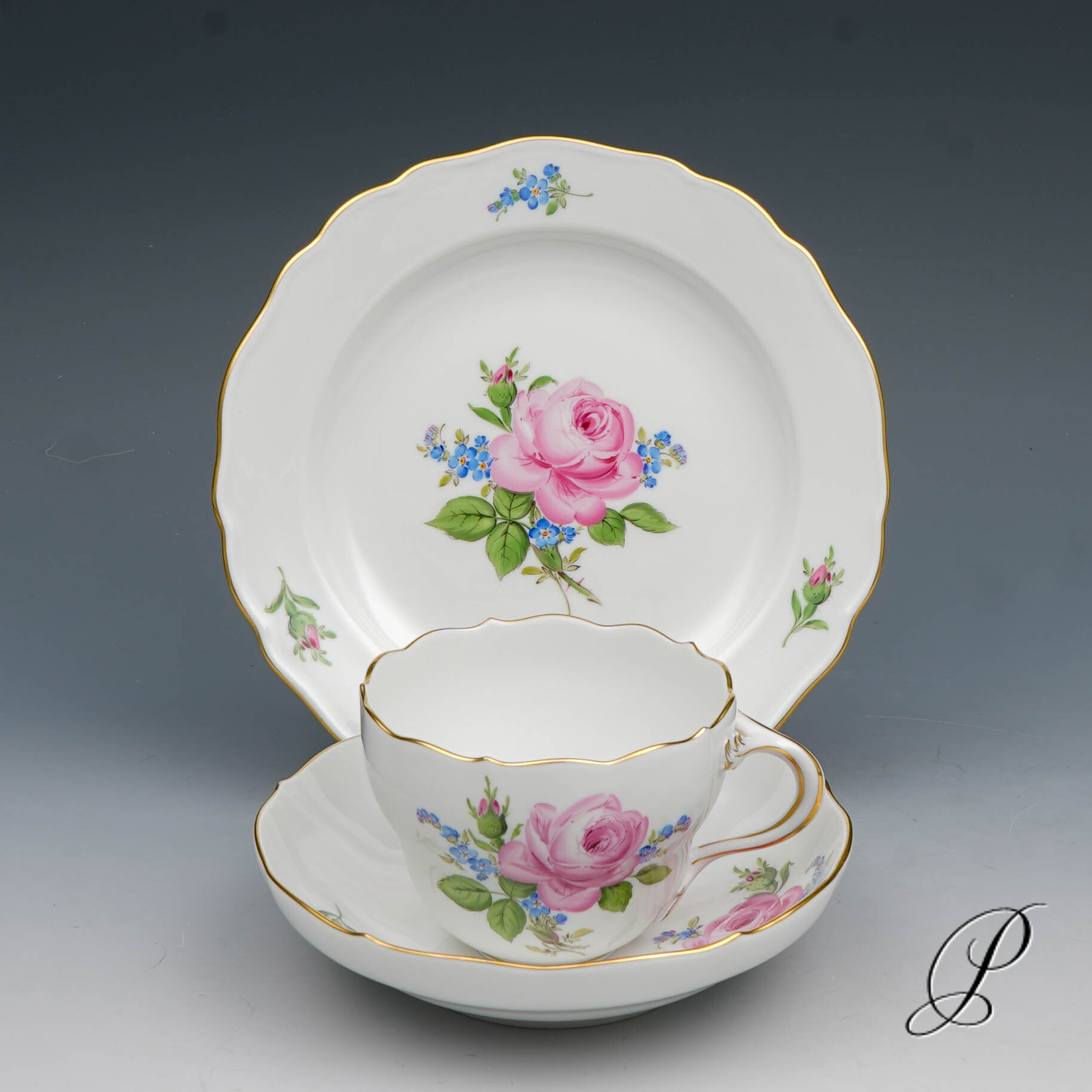 Kaffeegedeck Meissen im Dekor Rote Rose und Vergißmeinnicht – Bild 4