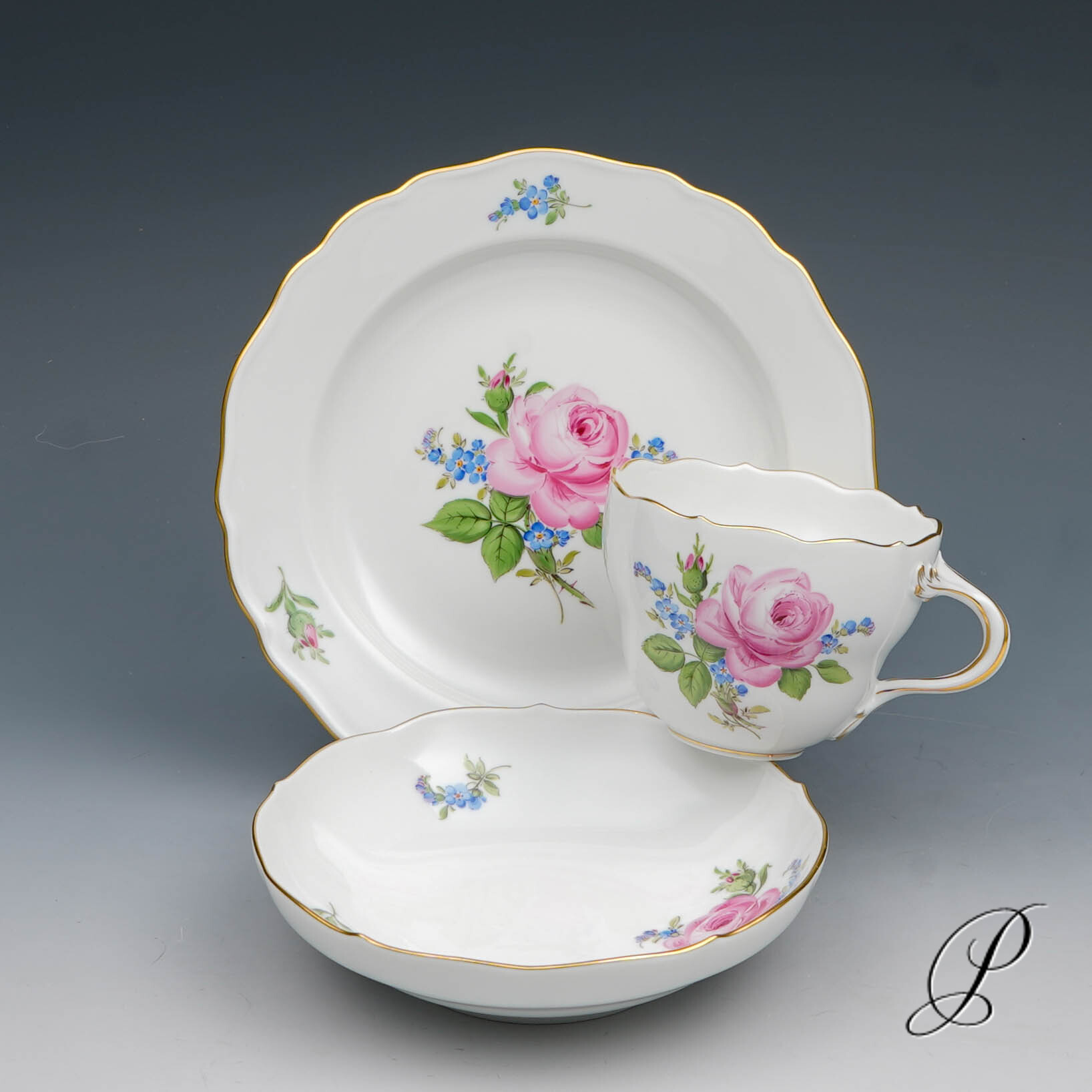 Kaffeegedeck Meissen im Dekor Rote Rose und Vergißmeinnicht – Bild 6