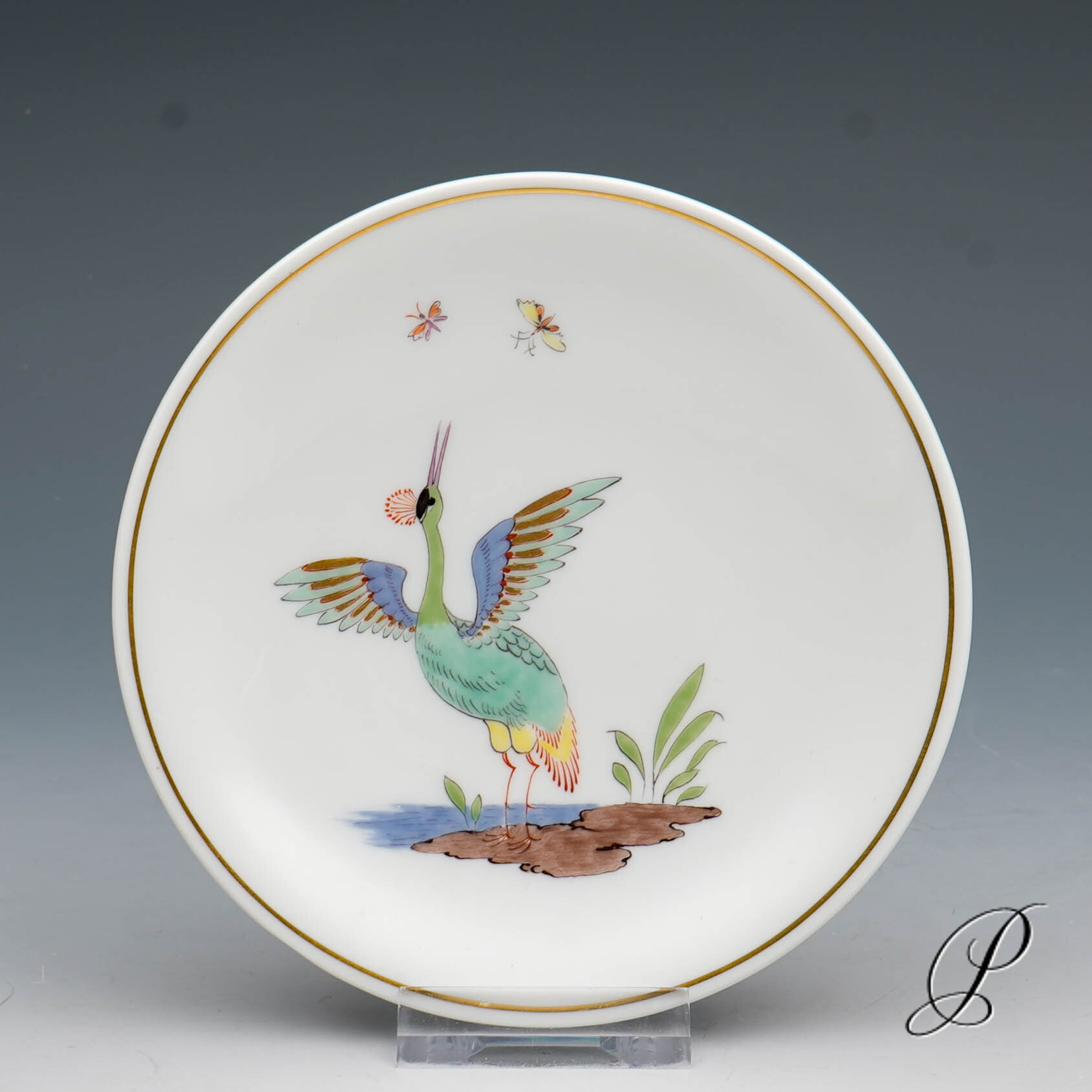 kleiner Teller Meissen 1.Wahl mit wunderschöner Vogelmalerei - Göttervogel -