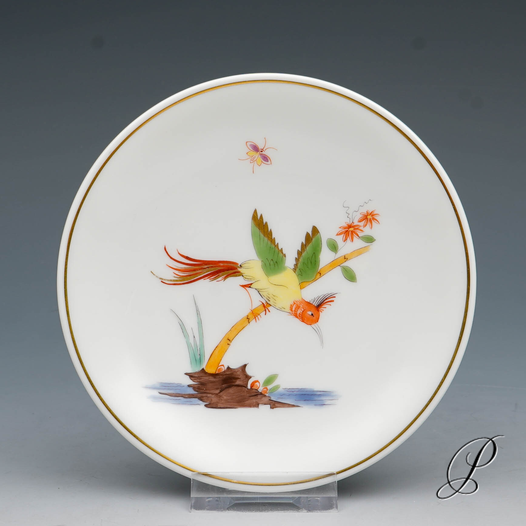 kleiner Teller Meissen 1.Wahl mit wunderschöner Vogelmalerei - Sonnenvogel -
