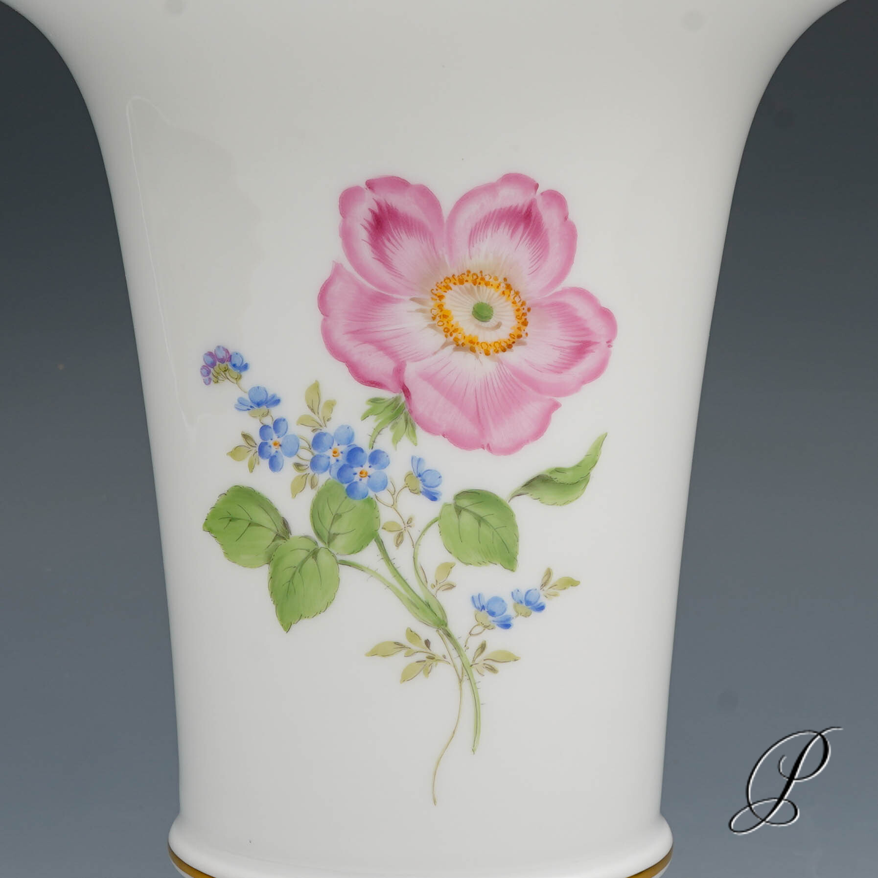 große Vase Meissen 1.Wahl mit Blumenmalerei – Bild 2