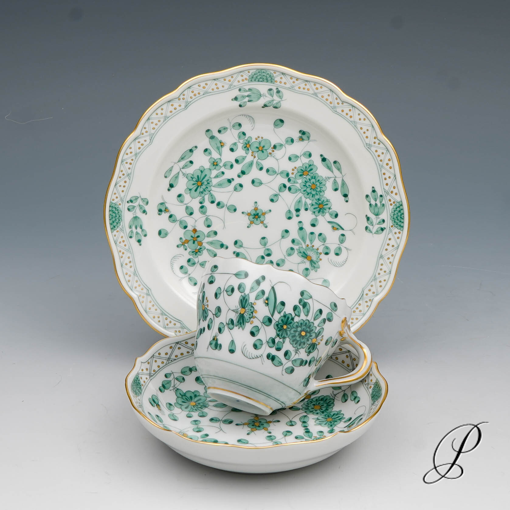 Mokkagedeck Meissen 1.Wahl reiche Indische Malerei grün NP# 1020,- EUR