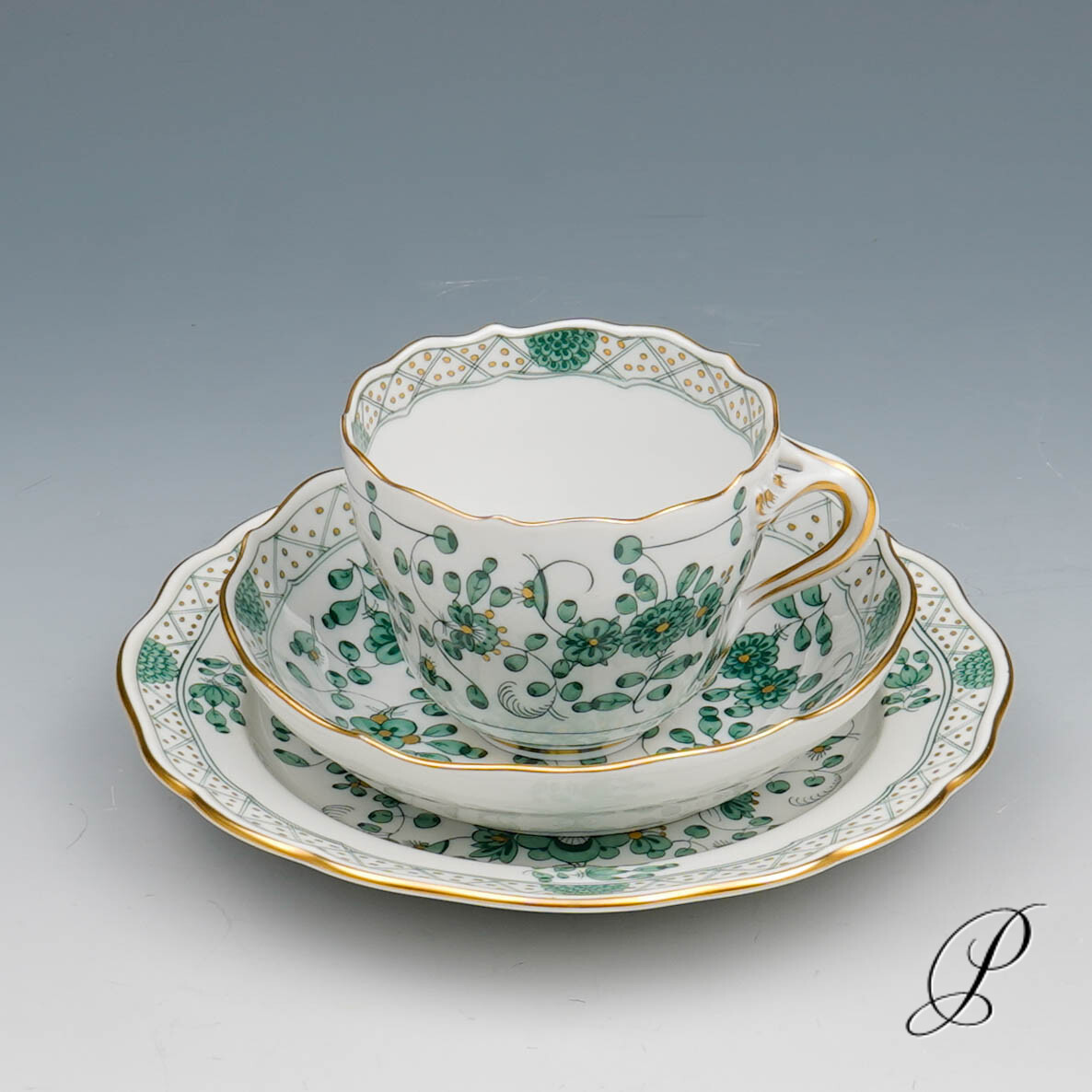 Mokkagedeck Meissen 1.Wahl reiche Indische Malerei grün NP# 1020,- EUR – Bild 2