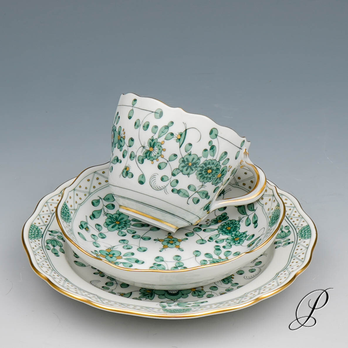 Mokkagedeck Meissen 1.Wahl reiche Indische Malerei grün NP# 1020,- EUR – Bild 3