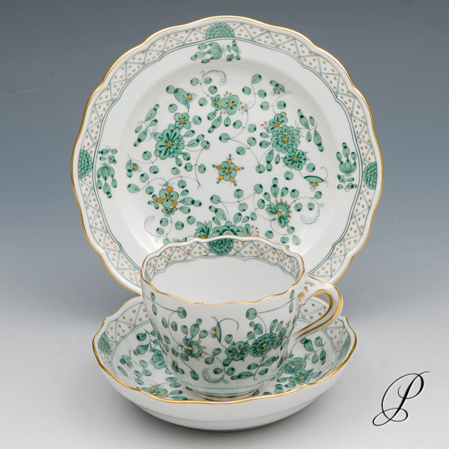 Mokkagedeck Meissen 1.Wahl reiche Indische Malerei grün NP# 1020,- EUR – Bild 4