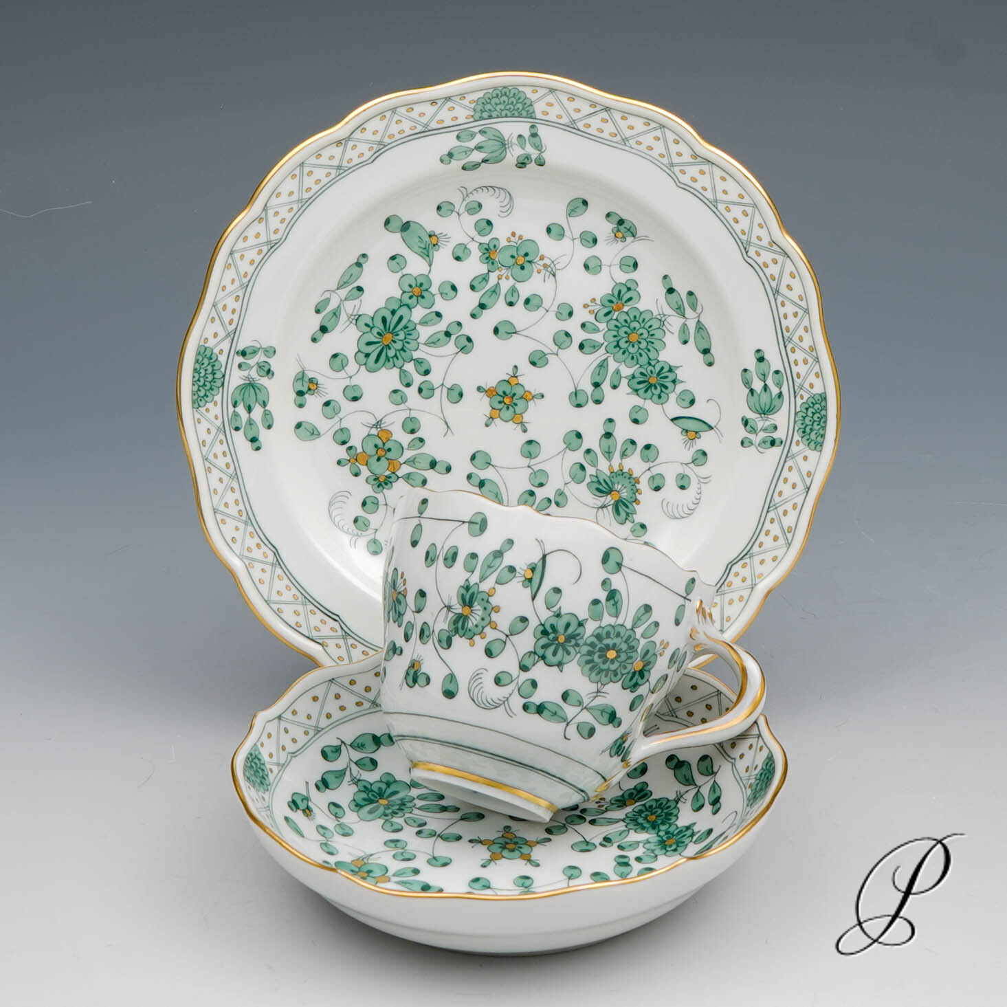 Mokkagedeck Meissen 1.Wahl reiche Indische Malerei grün NP# 1020,- EUR – Bild 5