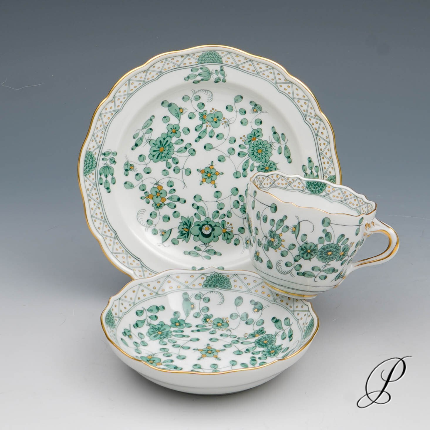 Mokkagedeck Meissen 1.Wahl reiche Indische Malerei grün NP# 1020,- EUR