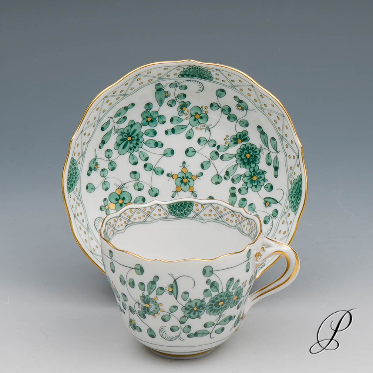 Mokkagedeck Meissen 1.Wahl reiche Indische Malerei grün NP# 1020,- EUR – Bild 8