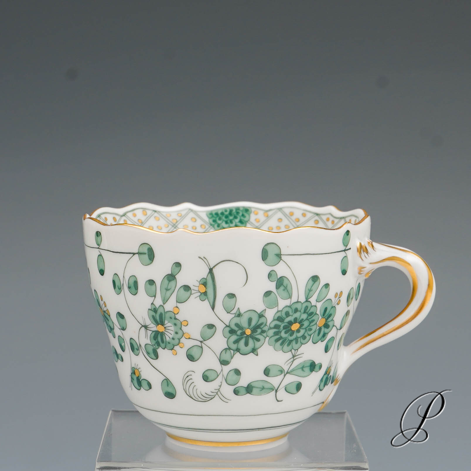 Mokkagedeck Meissen 1.Wahl reiche Indische Malerei grün NP# 1020,- EUR – Bild 10