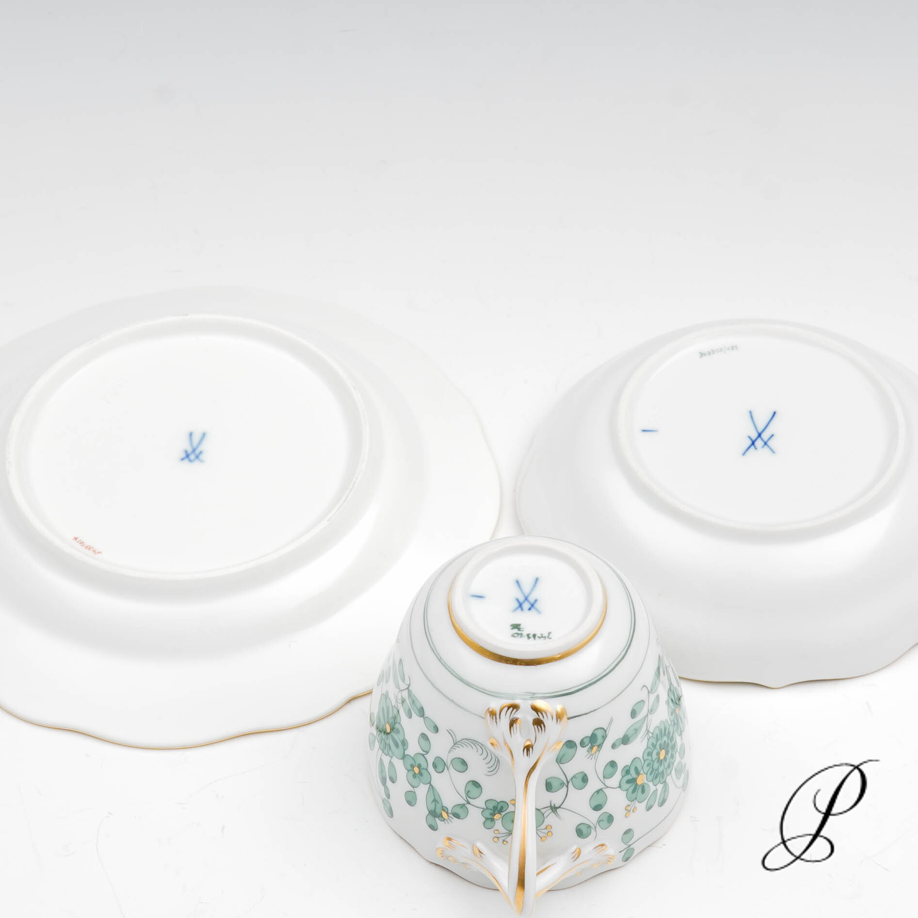 Mokkagedeck Meissen 1.Wahl reiche Indische Malerei grün NP# 1020,- EUR – Bild 14