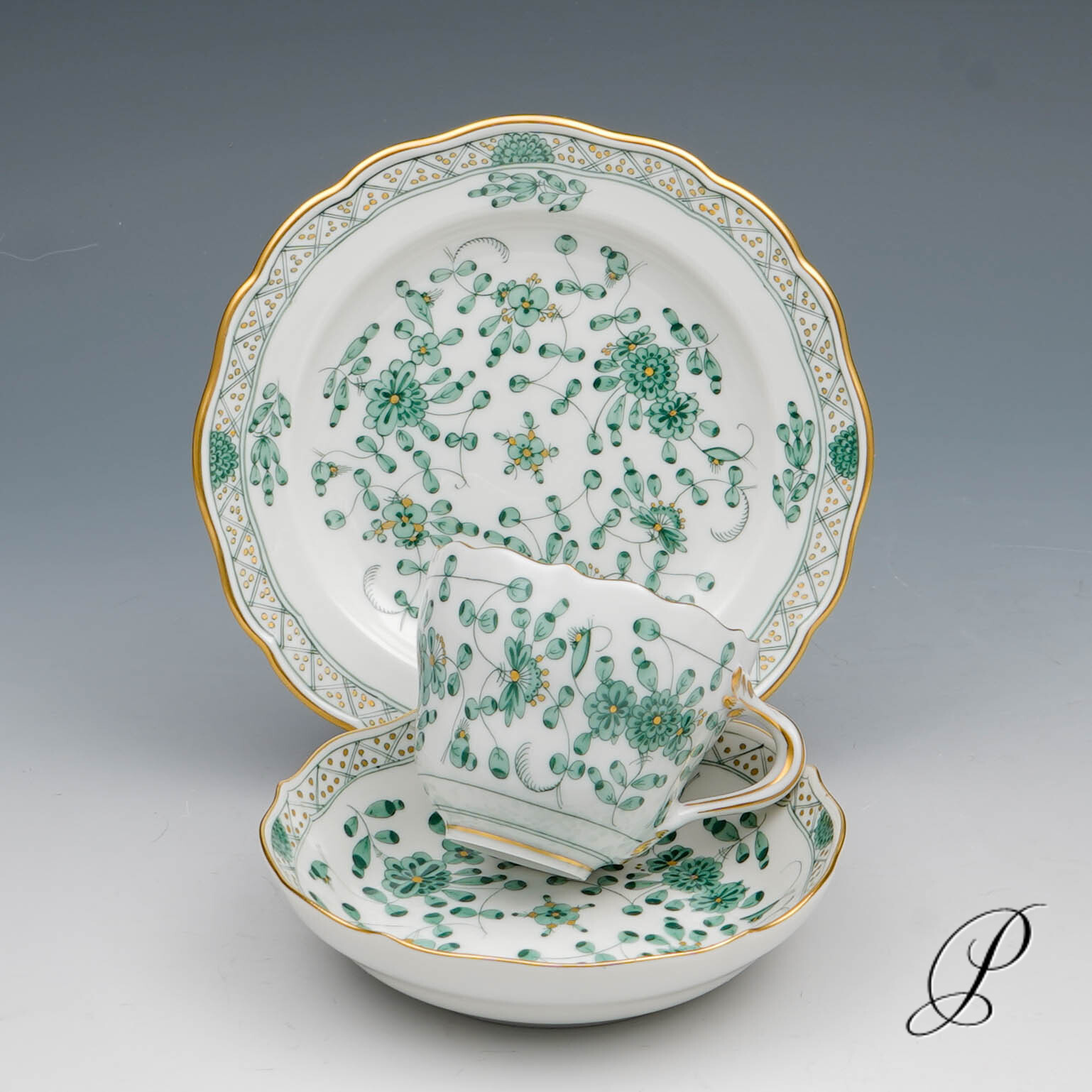 Mokkagedeck Meissen 1.Wahl reiche Indische Malerei grün NP# 1020,- EUR
