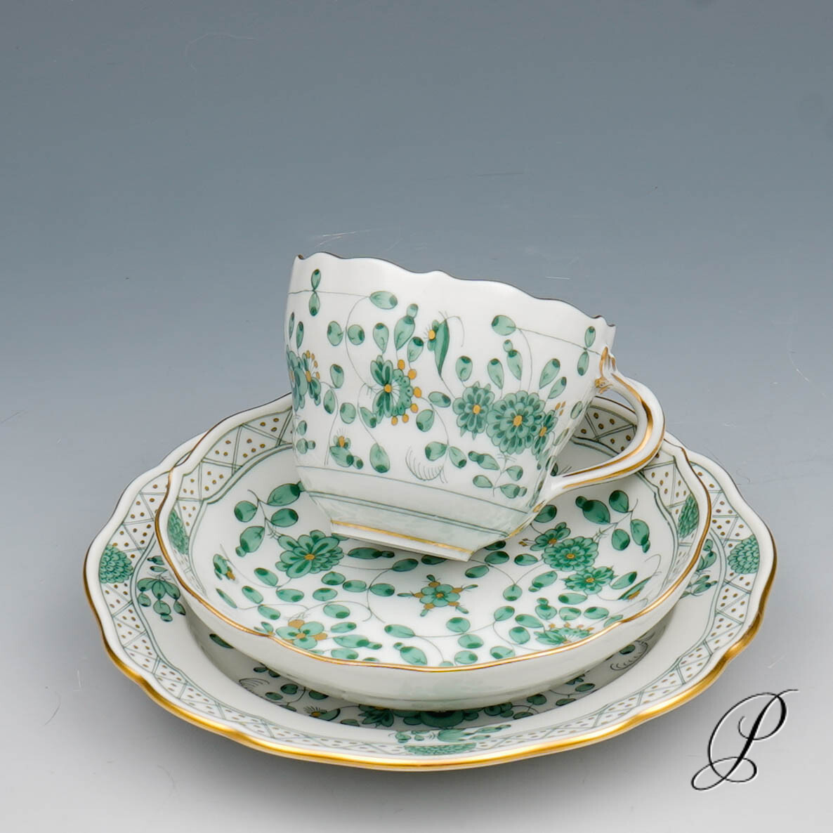 Mokkagedeck Meissen 1.Wahl reiche Indische Malerei grün NP# 1020,- EUR – Bild 3