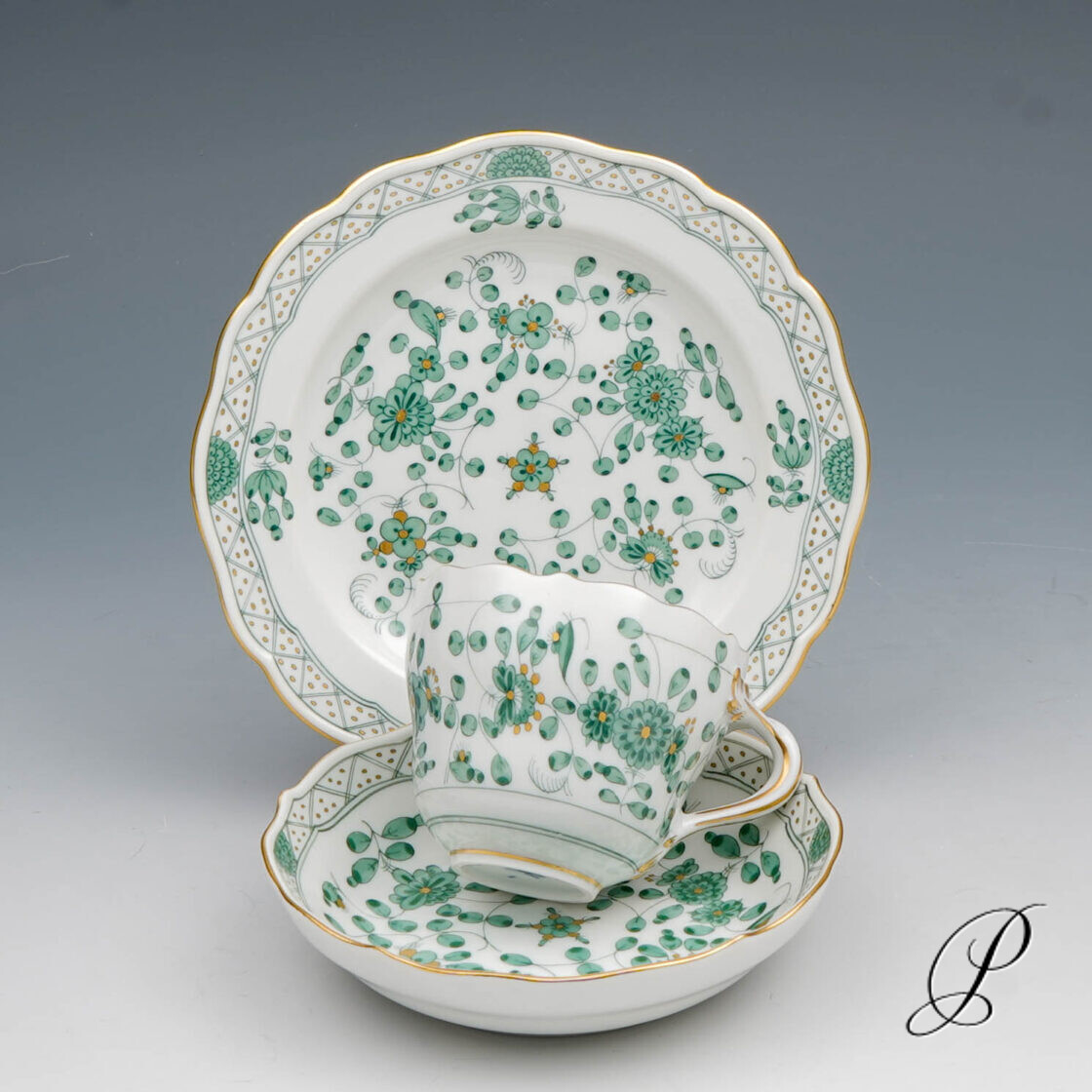 Mokkagedeck Meissen 1.Wahl reiche Indische Malerei grün NP# 1020,- EUR