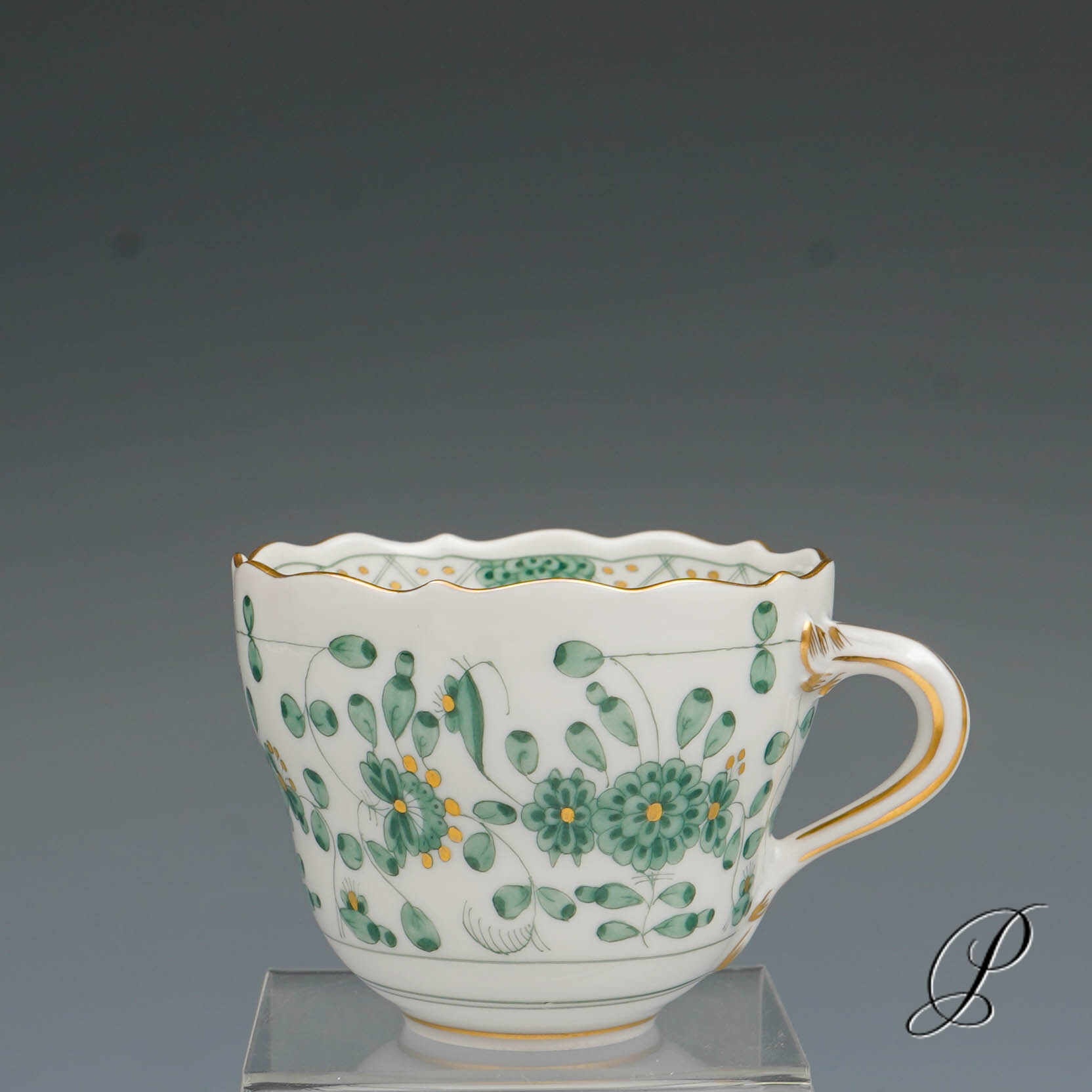 Mokkagedeck Meissen 1.Wahl reiche Indische Malerei grün NP# 1020,- EUR – Bild 8