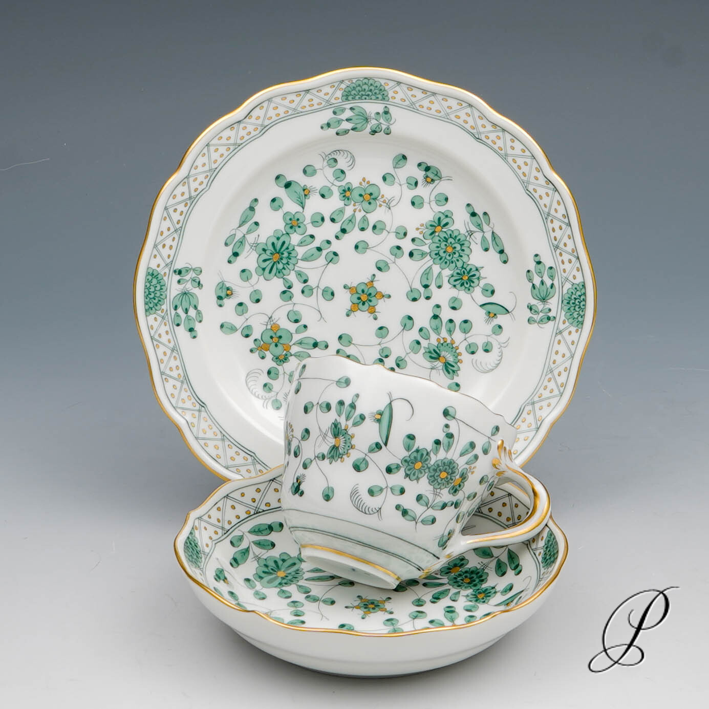 Mokkagedeck Meissen 1.Wahl reiche Indische Malerei grün NP# 1020,- EUR