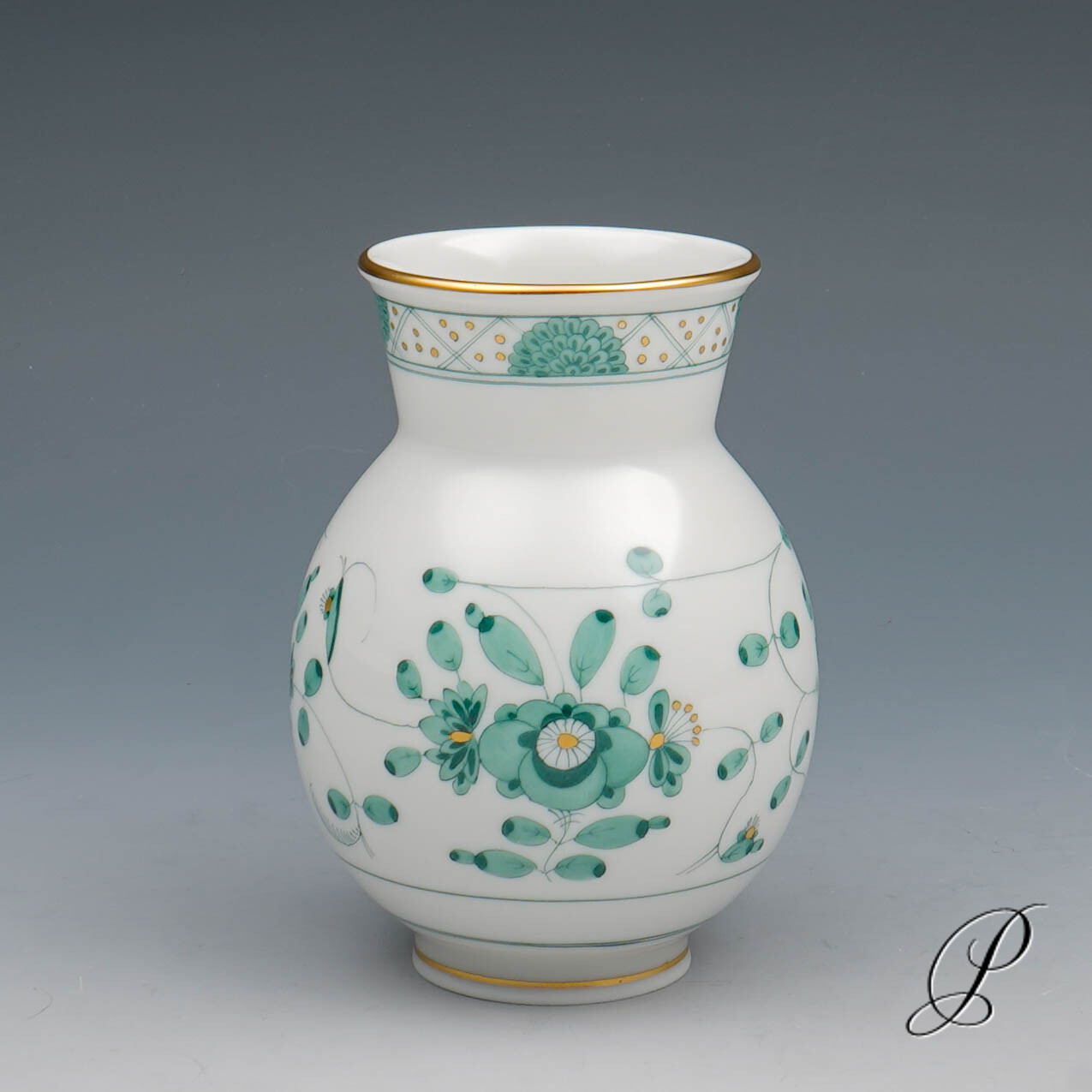 Vase Meissen 1.Wahl reiche Indische Malerei grün NP# 385,- EUR