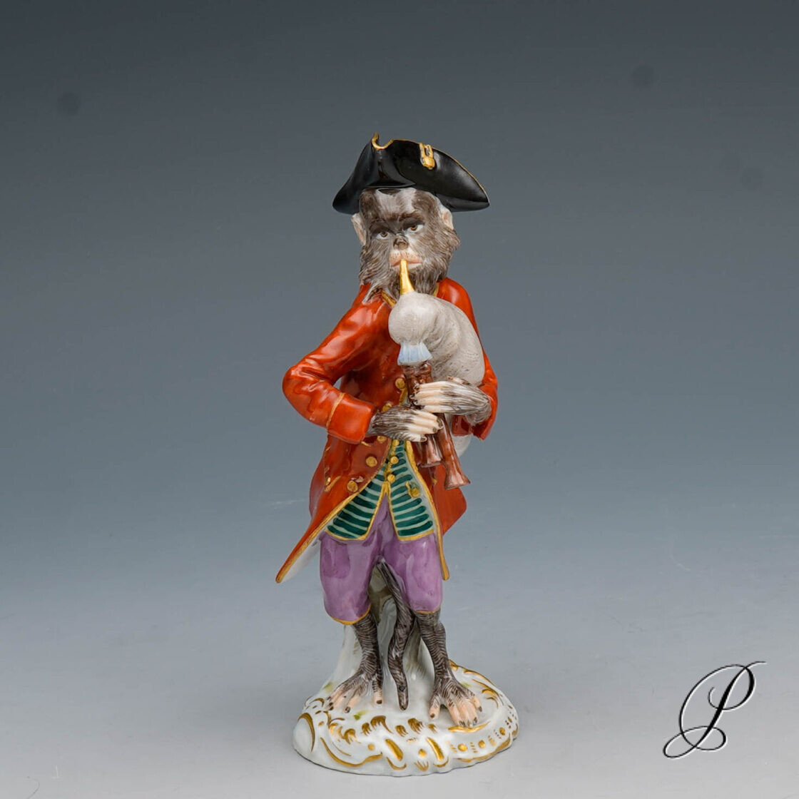 Figur Meissen um 1900 Jhd.  Affenkapelle Dudelsackspieler