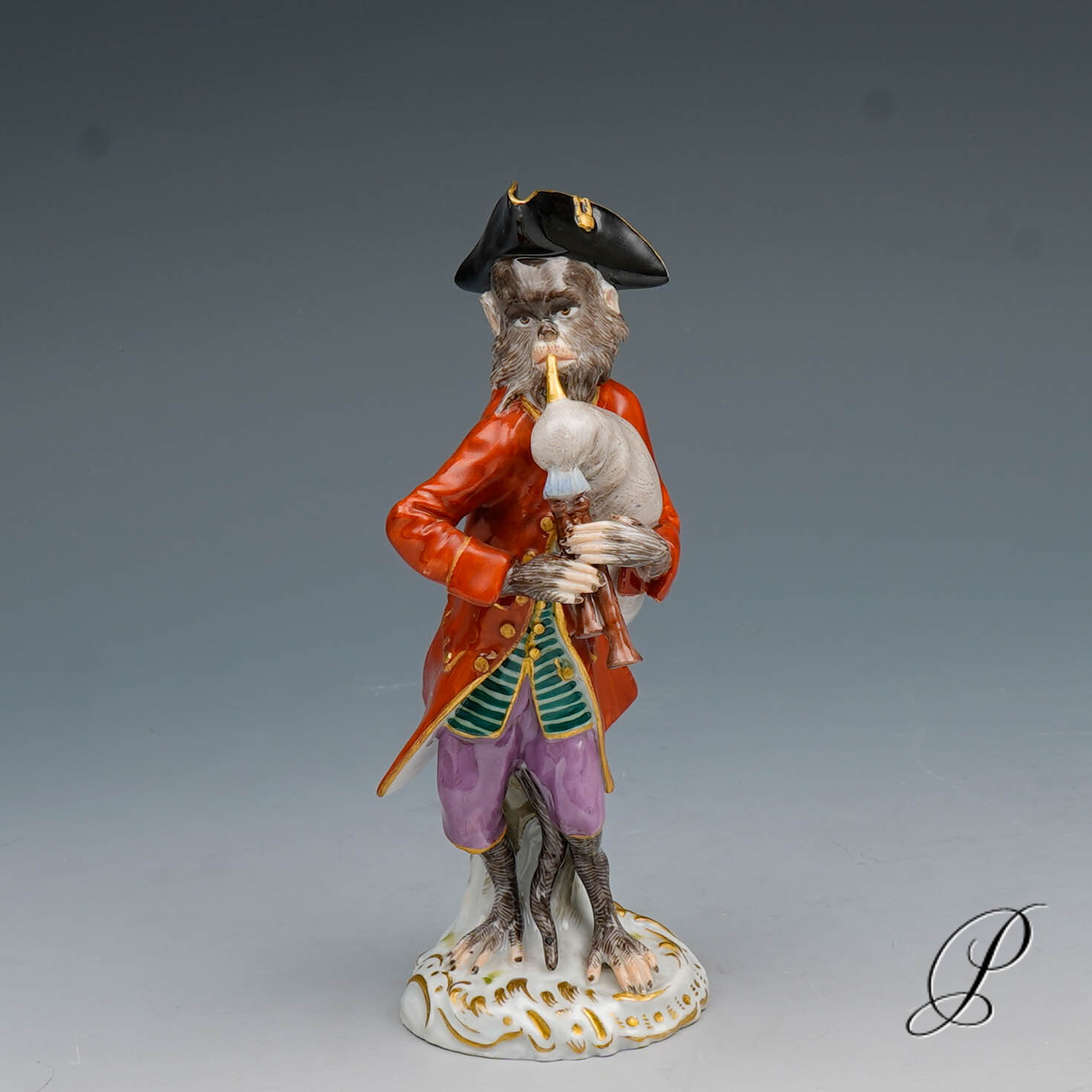 Figur Meissen um 1860 Jhd. Affenkapelle Dudelsackspieler
